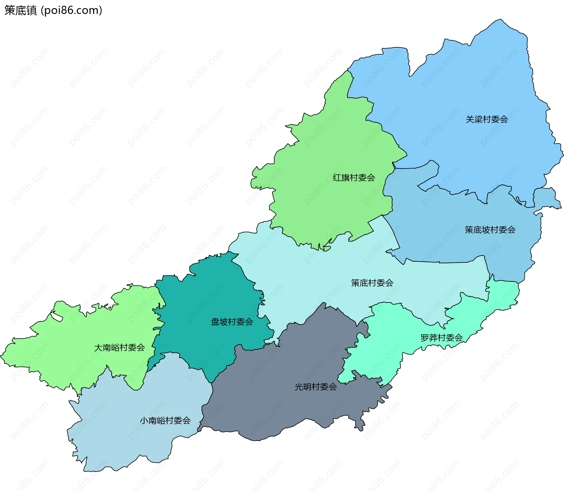 策底镇边界地图(五级行政区划)