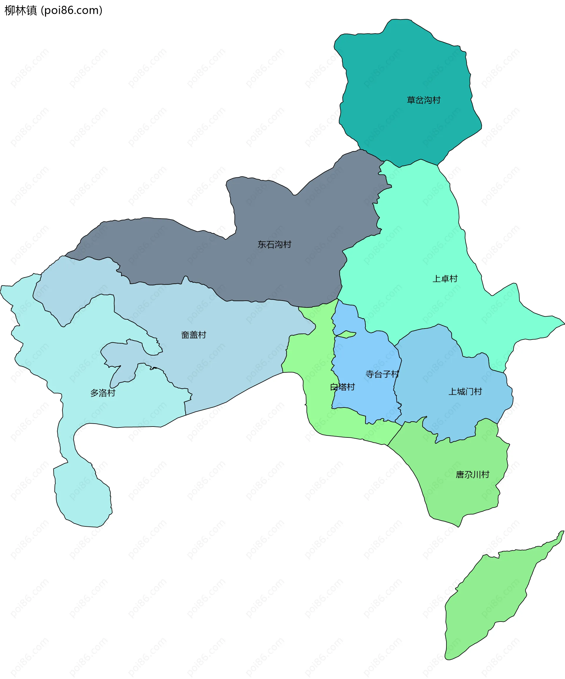 柳林镇边界地图(五级行政区划)