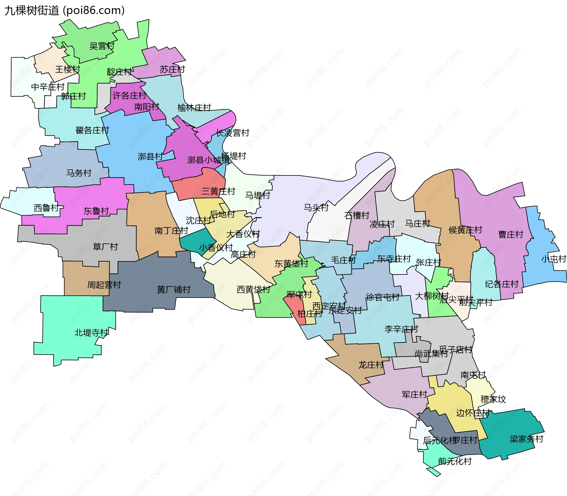 九棵树街道边界地图(五级行政区划)