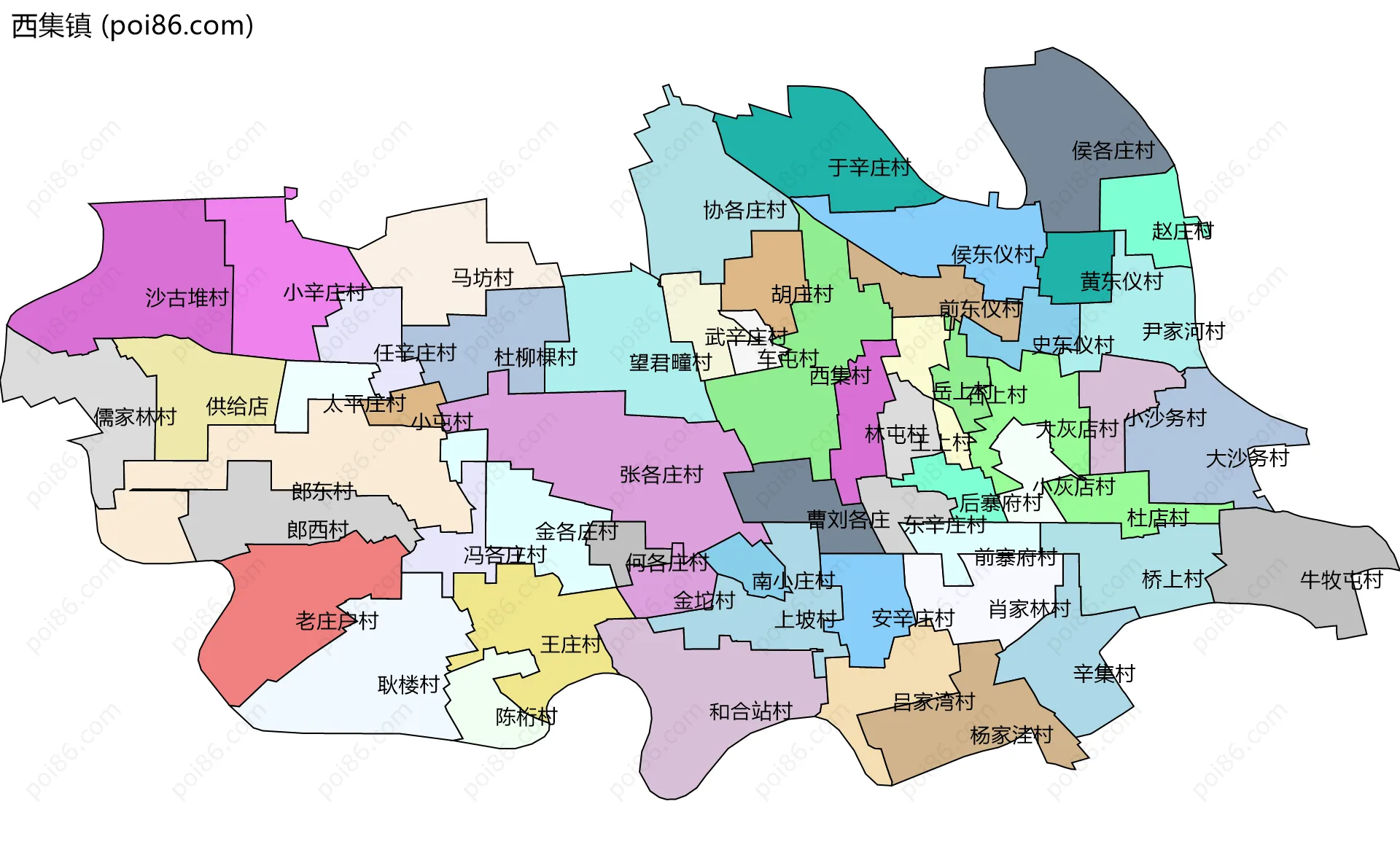 西集镇边界地图(五级行政区划)