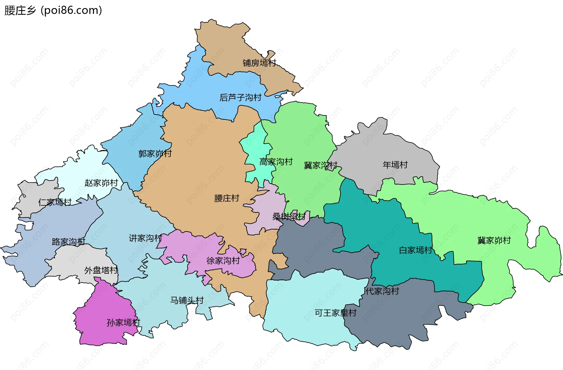 腰庄乡边界地图(五级行政区划)