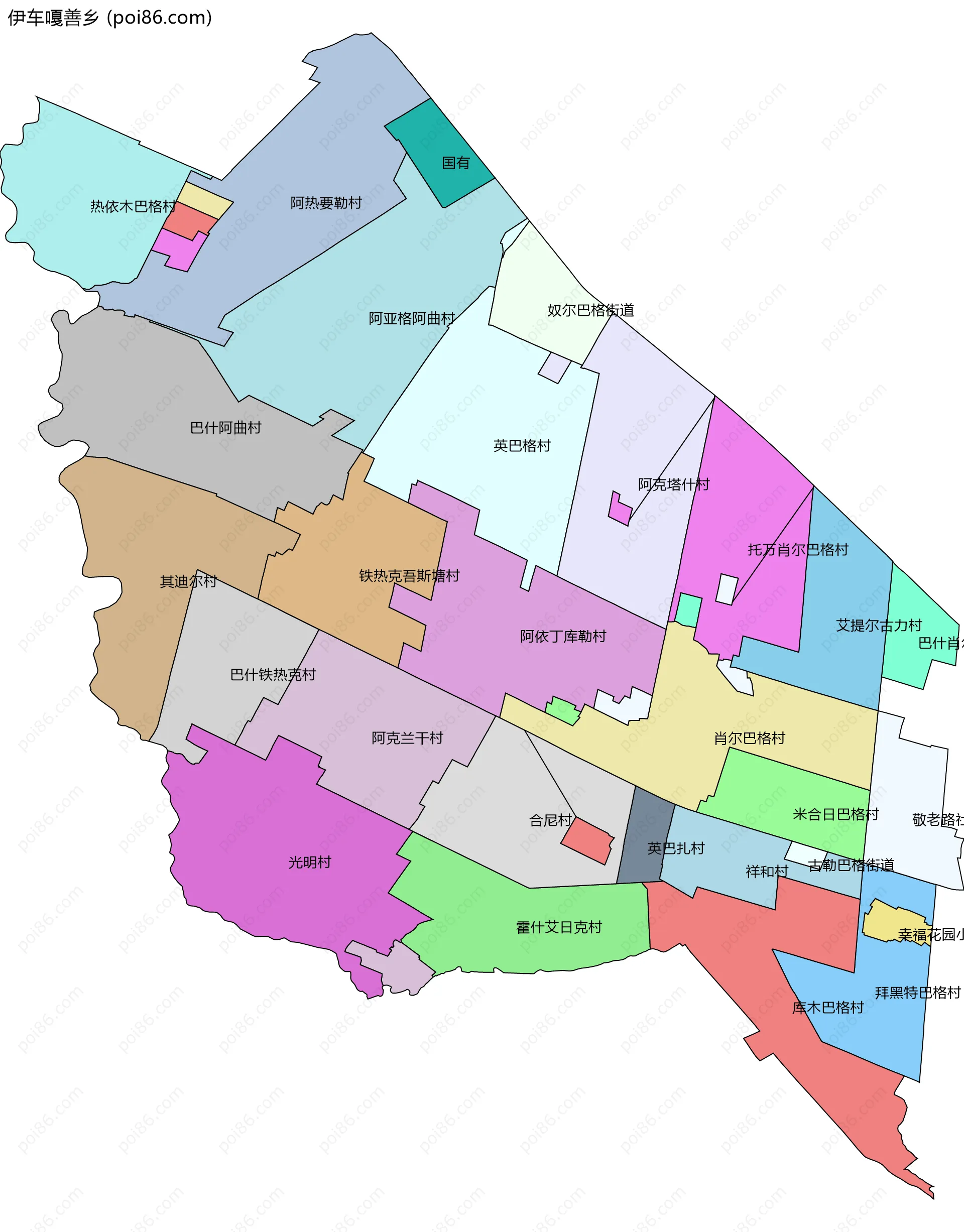 伊车嘎善乡边界地图(五级行政区划)