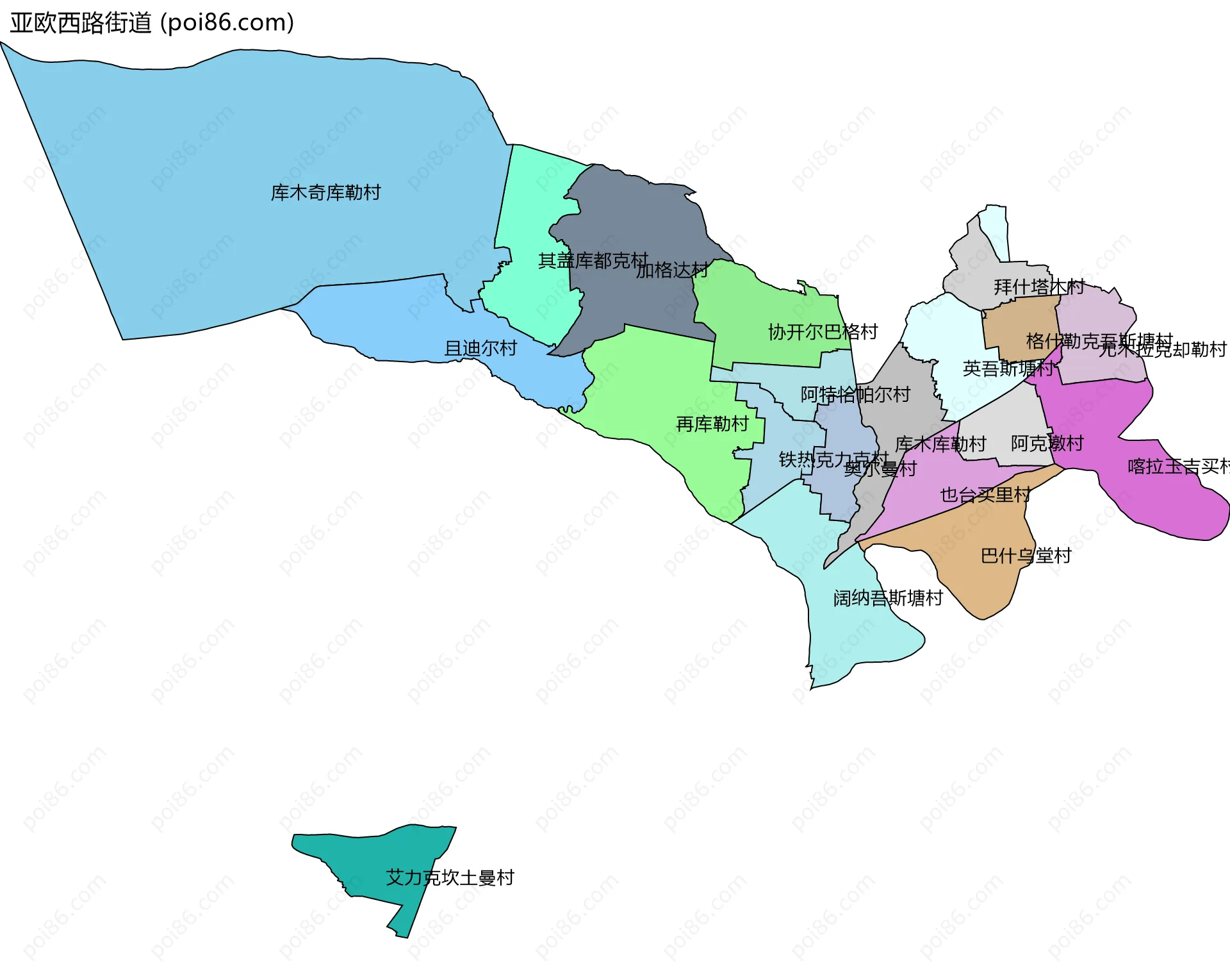 亚欧西路街道边界地图(五级行政区划)