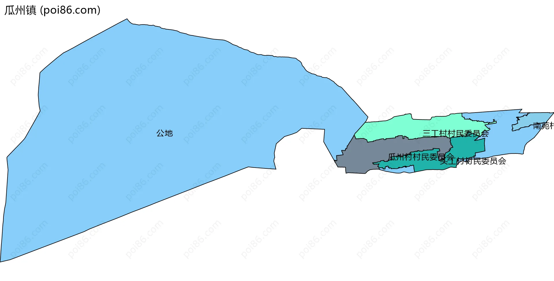 瓜州镇边界地图(五级行政区划)