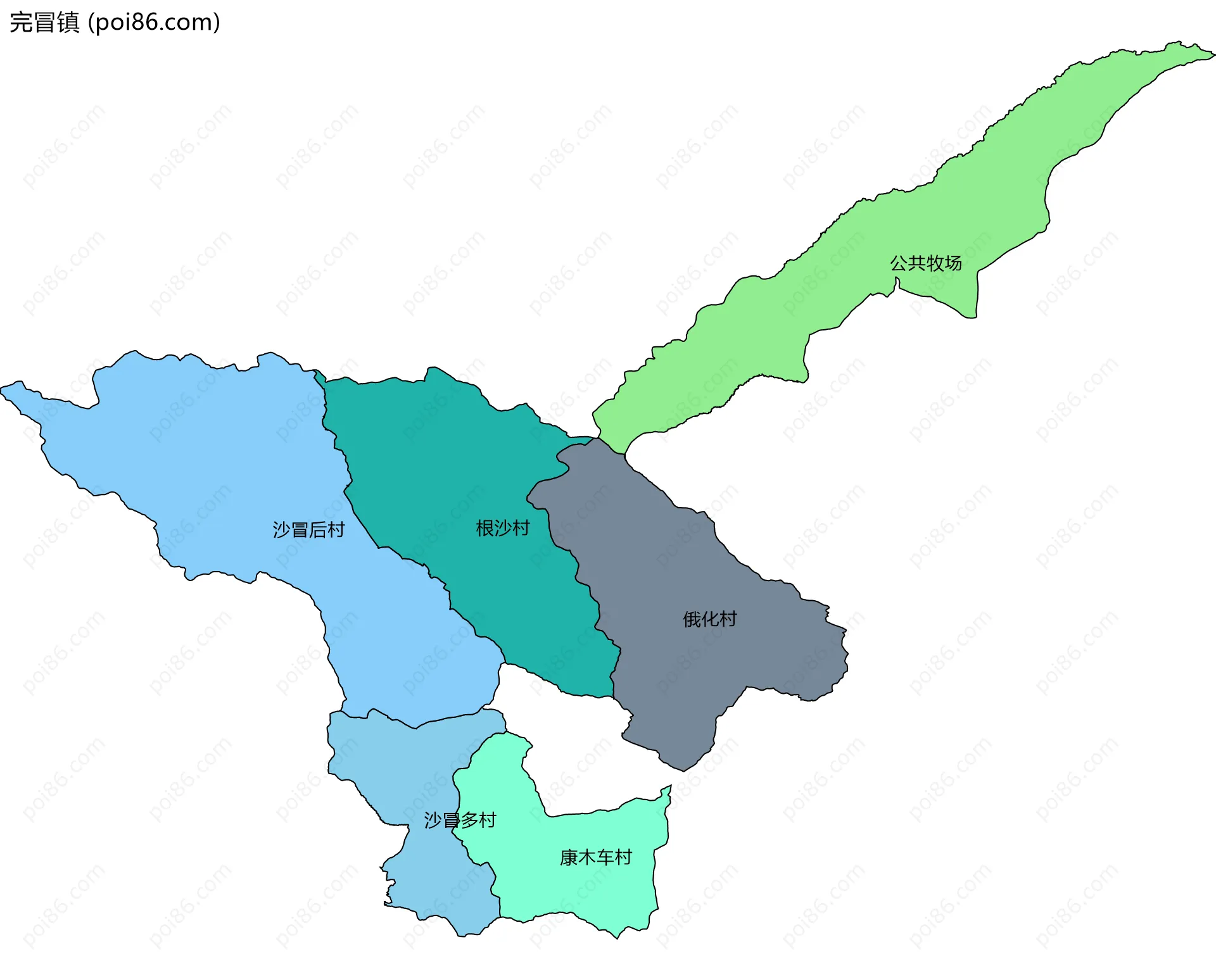 完冒镇边界地图(五级行政区划)