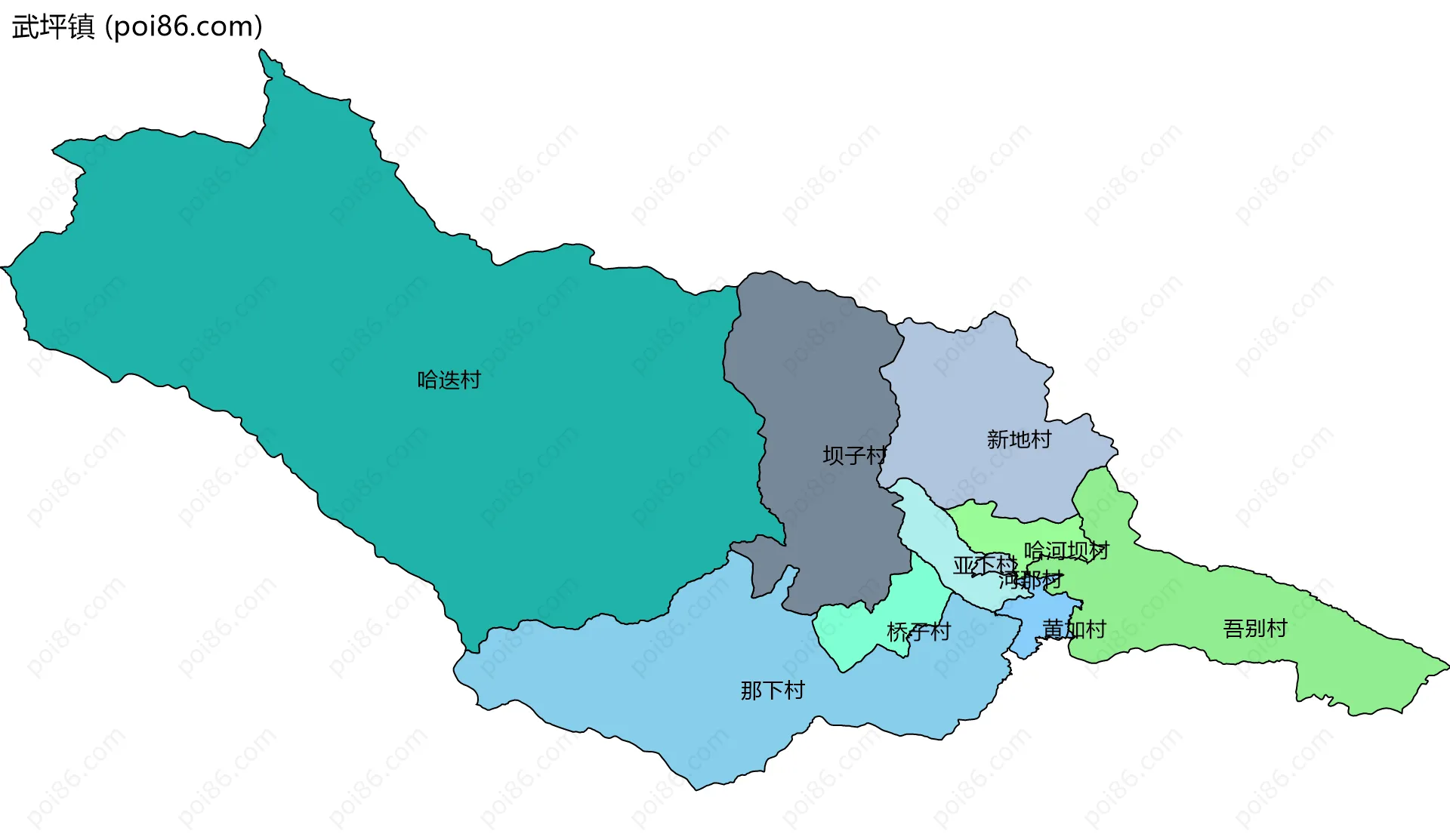 武坪镇边界地图(五级行政区划)