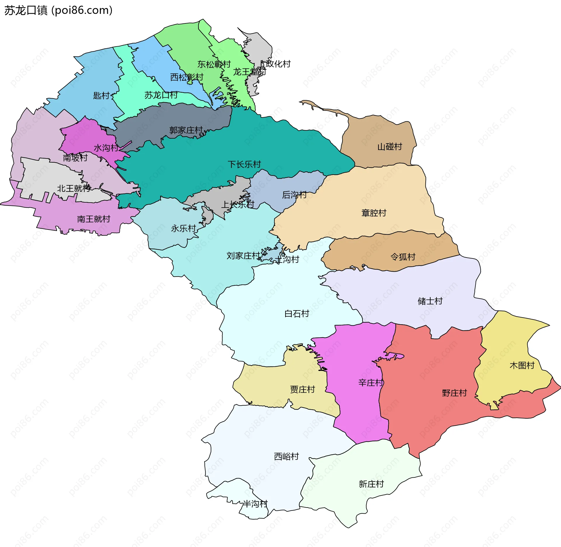 苏龙口镇边界地图(五级行政区划)