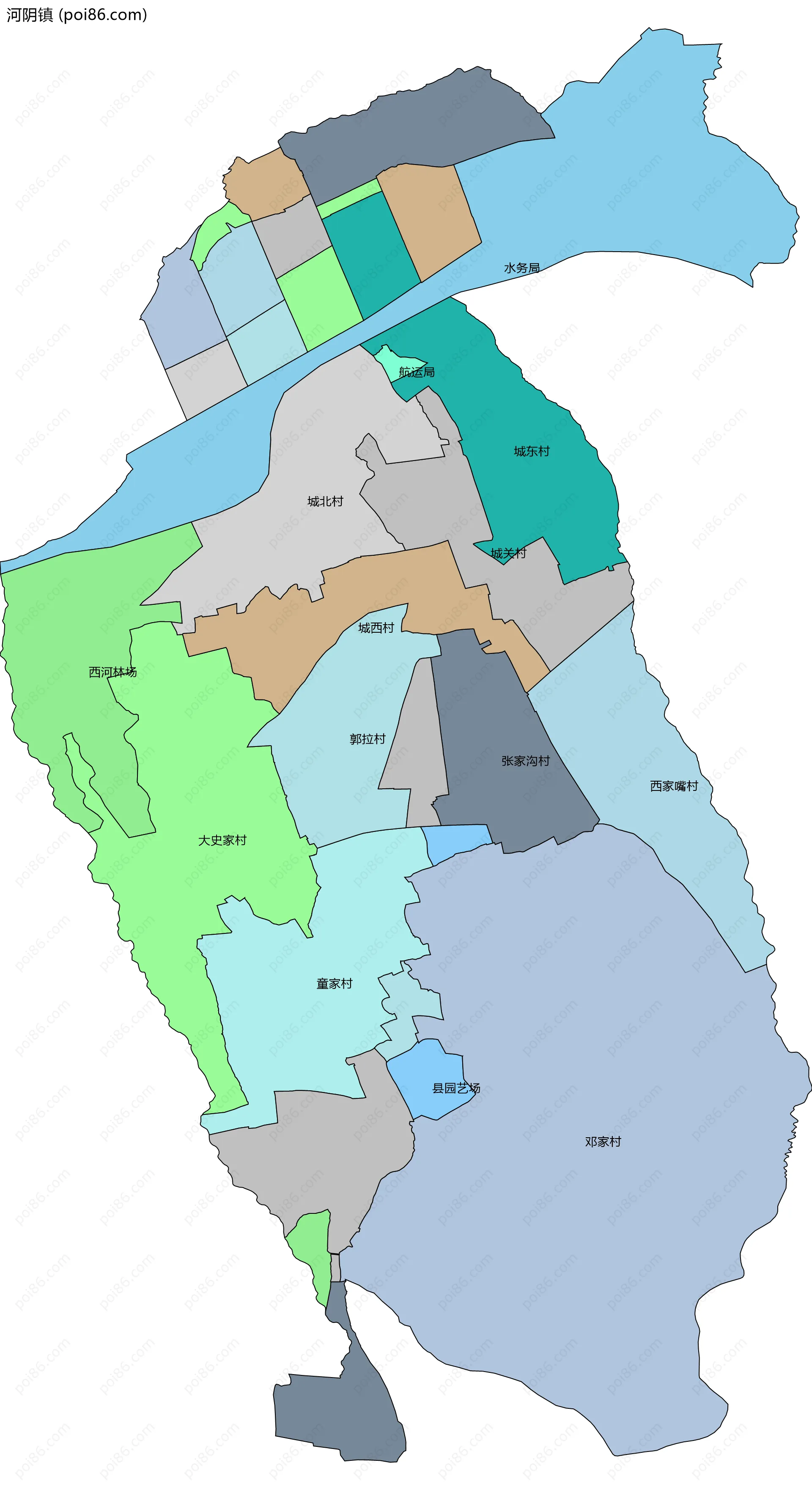 河阴镇边界地图(五级行政区划)