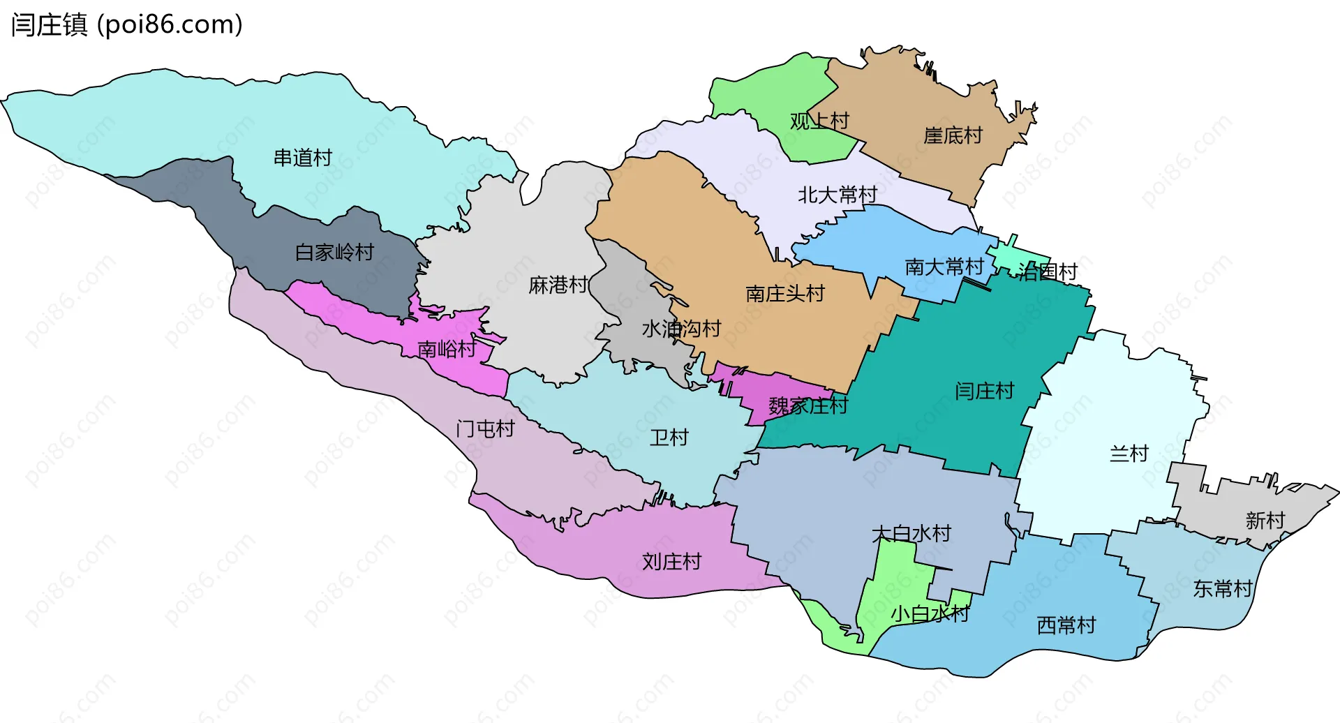 闫庄镇边界地图(五级行政区划)