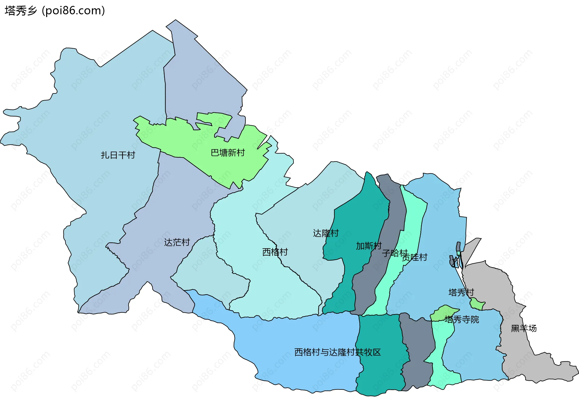 塔秀乡边界地图(五级行政区划)