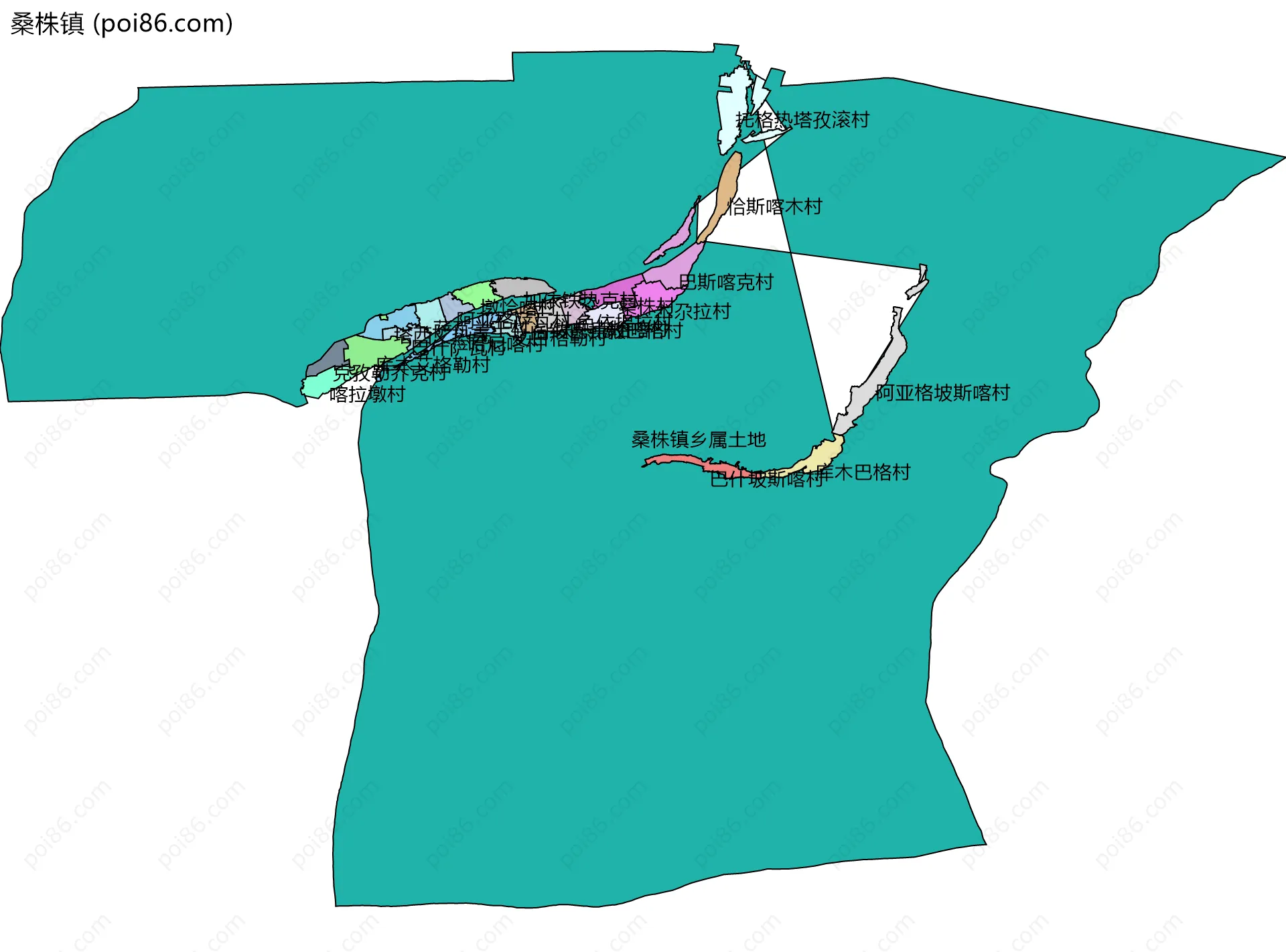 桑株镇边界地图(五级行政区划)
