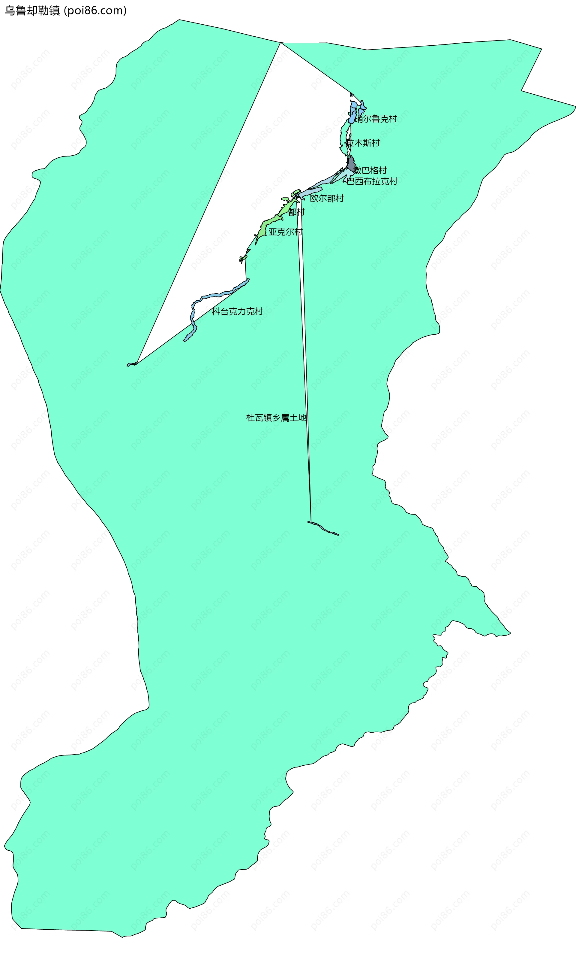 乌鲁却勒镇边界地图(五级行政区划)