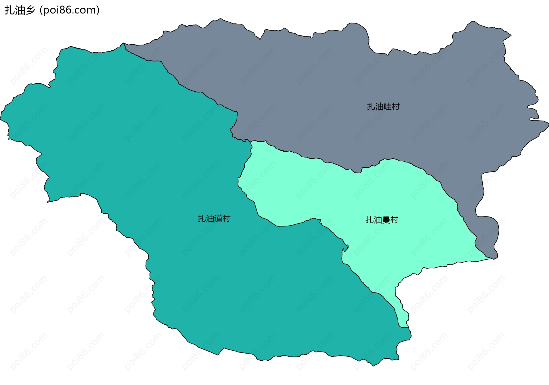 扎油乡边界地图(五级行政区划)