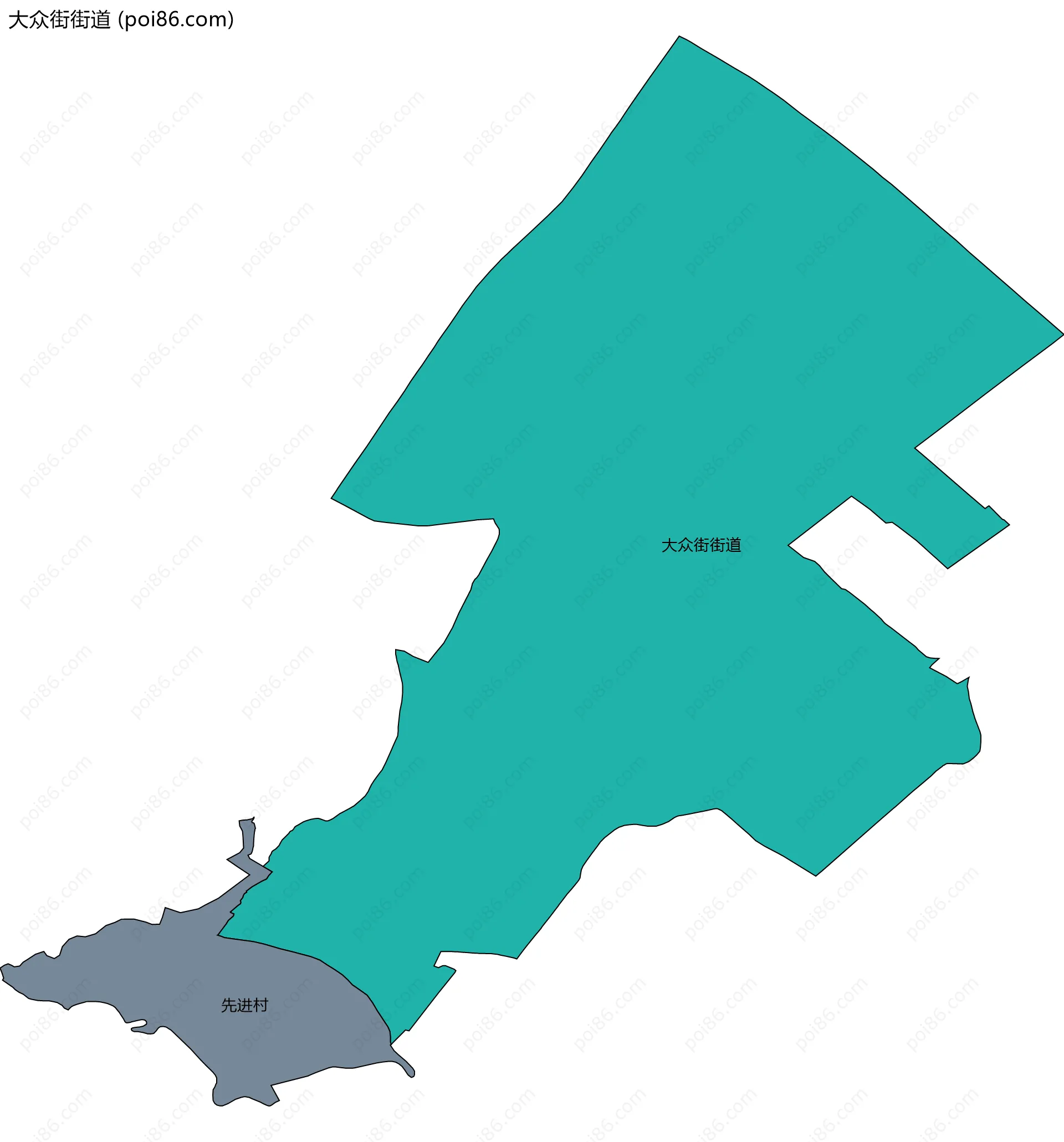 大众街街道边界地图(五级行政区划)