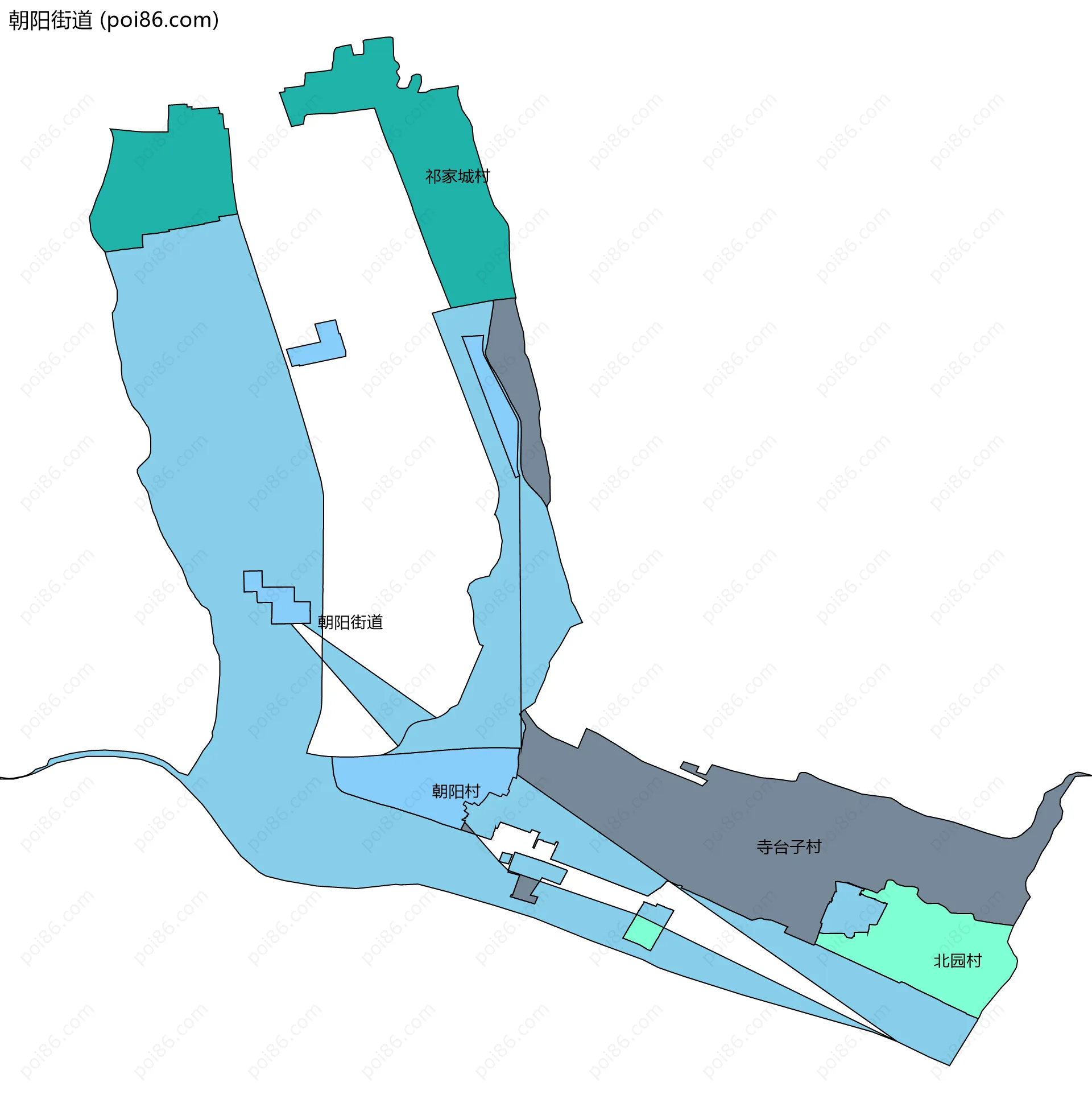 朝阳街道边界地图(五级行政区划)