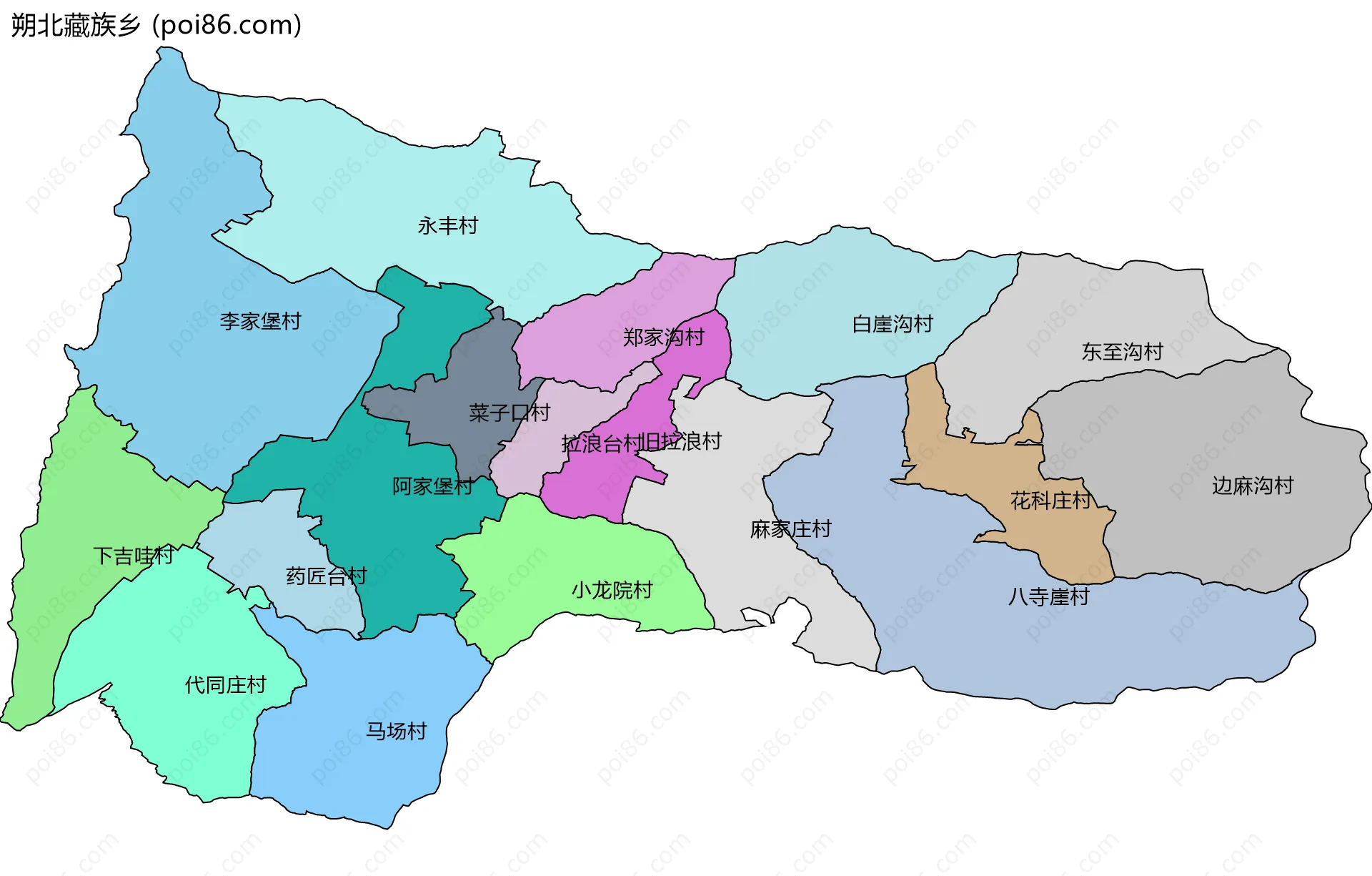 朔北藏族乡边界地图(五级行政区划)