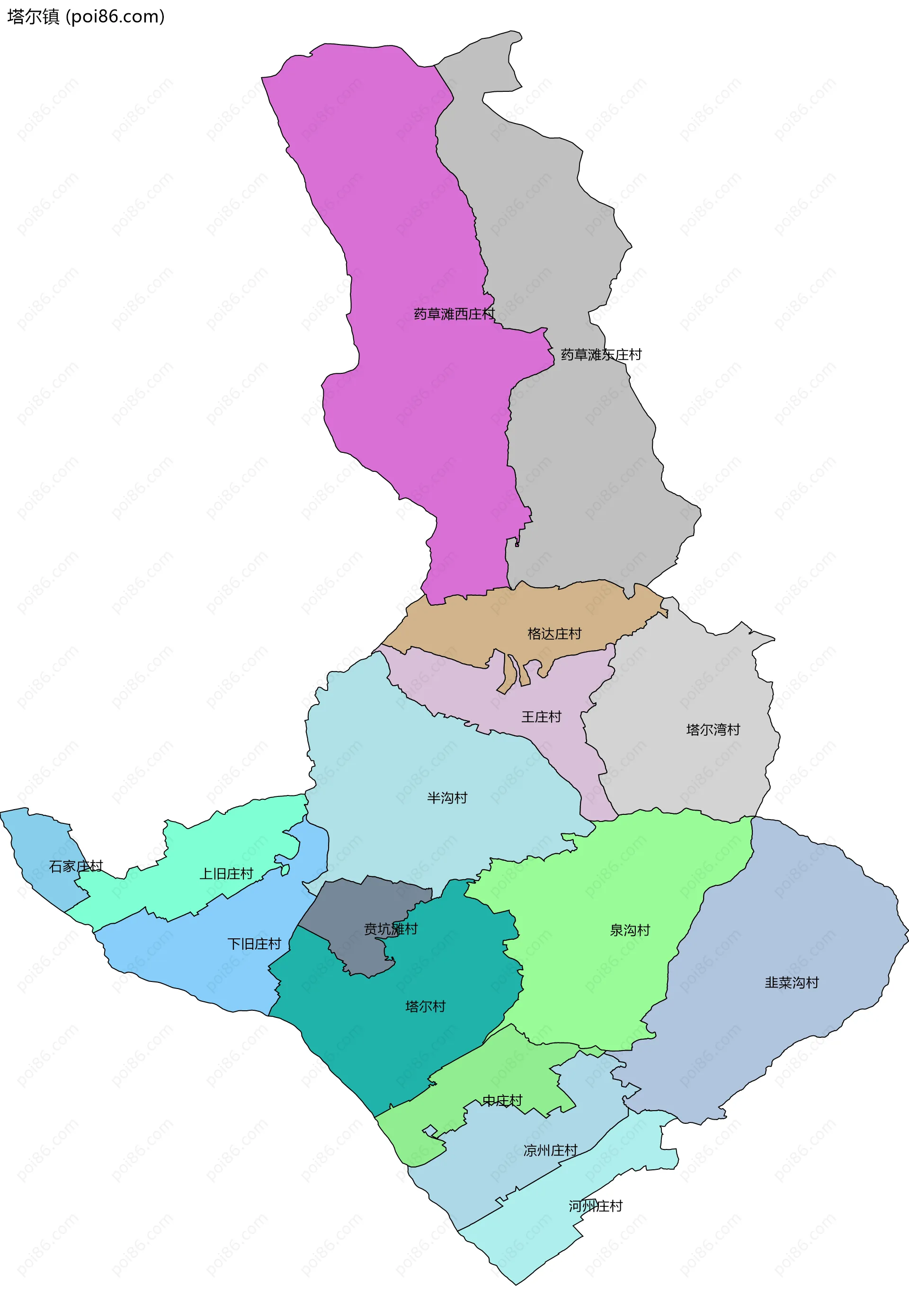 塔尔镇边界地图(五级行政区划)