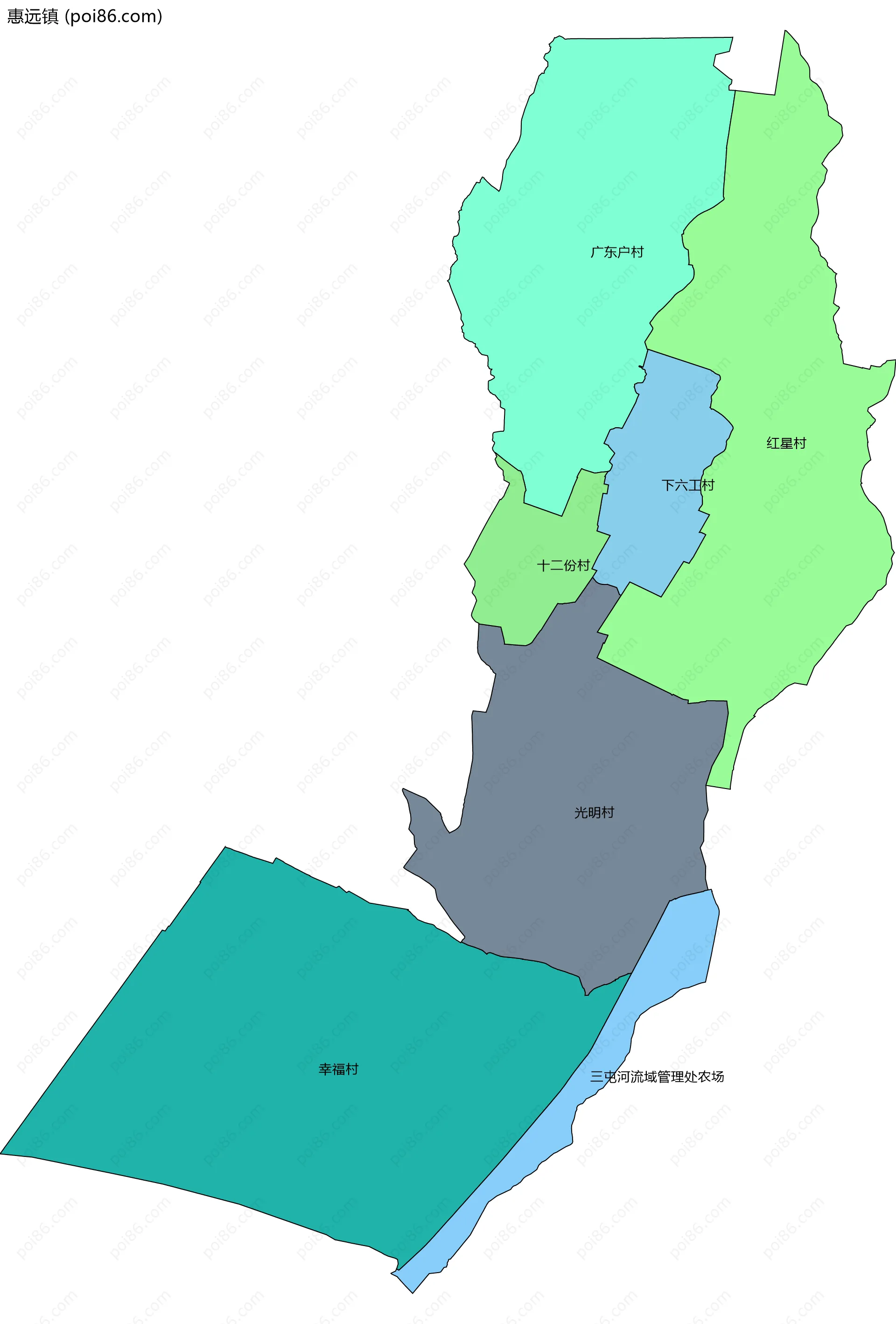 惠远镇边界地图(五级行政区划)