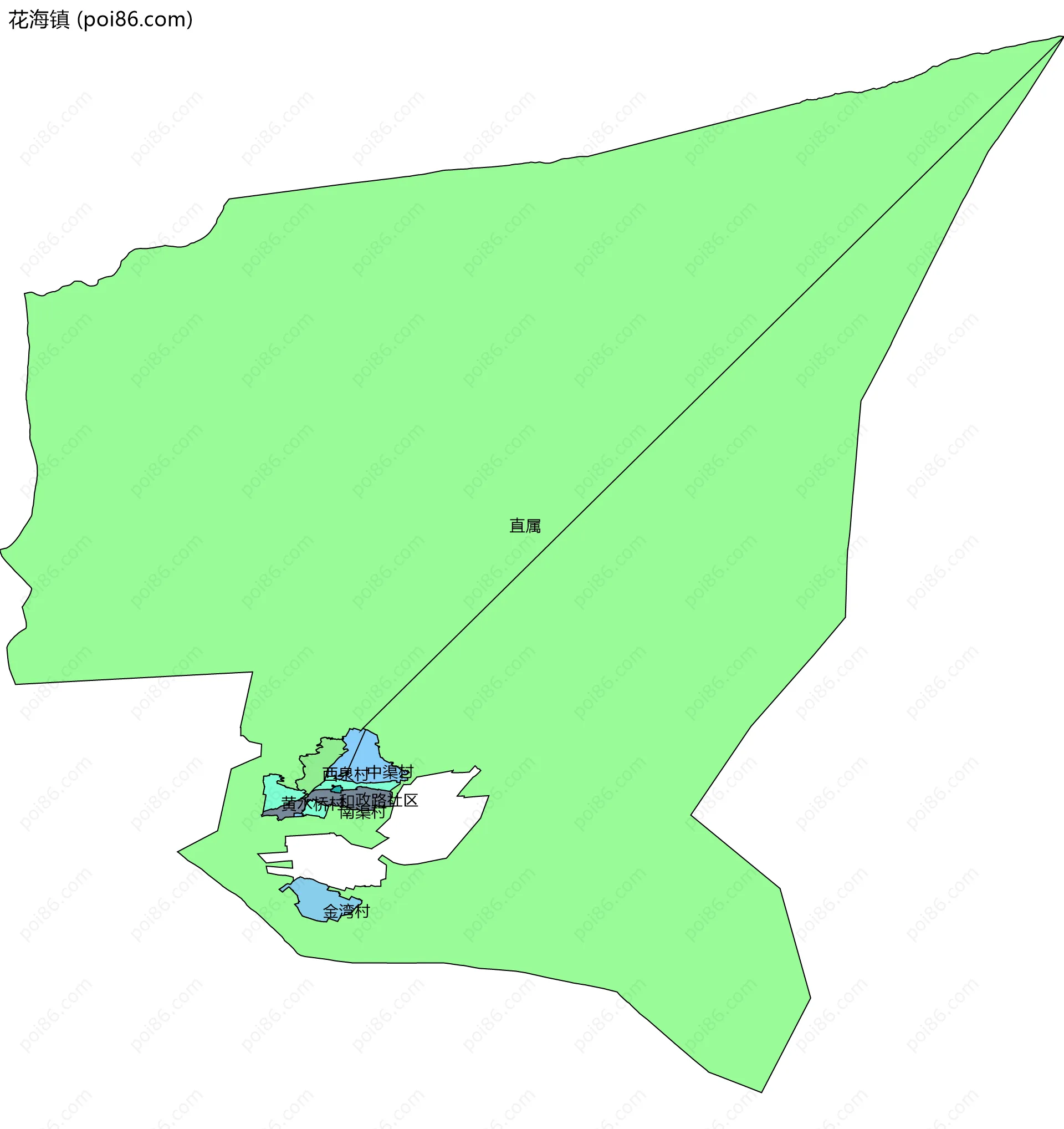 花海镇边界地图(五级行政区划)