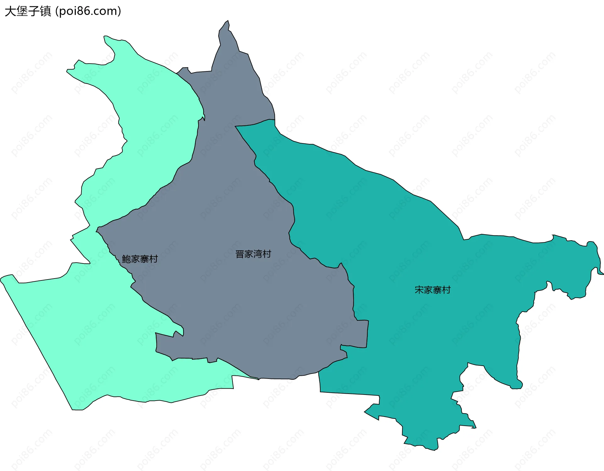 大堡子镇边界地图(五级行政区划)