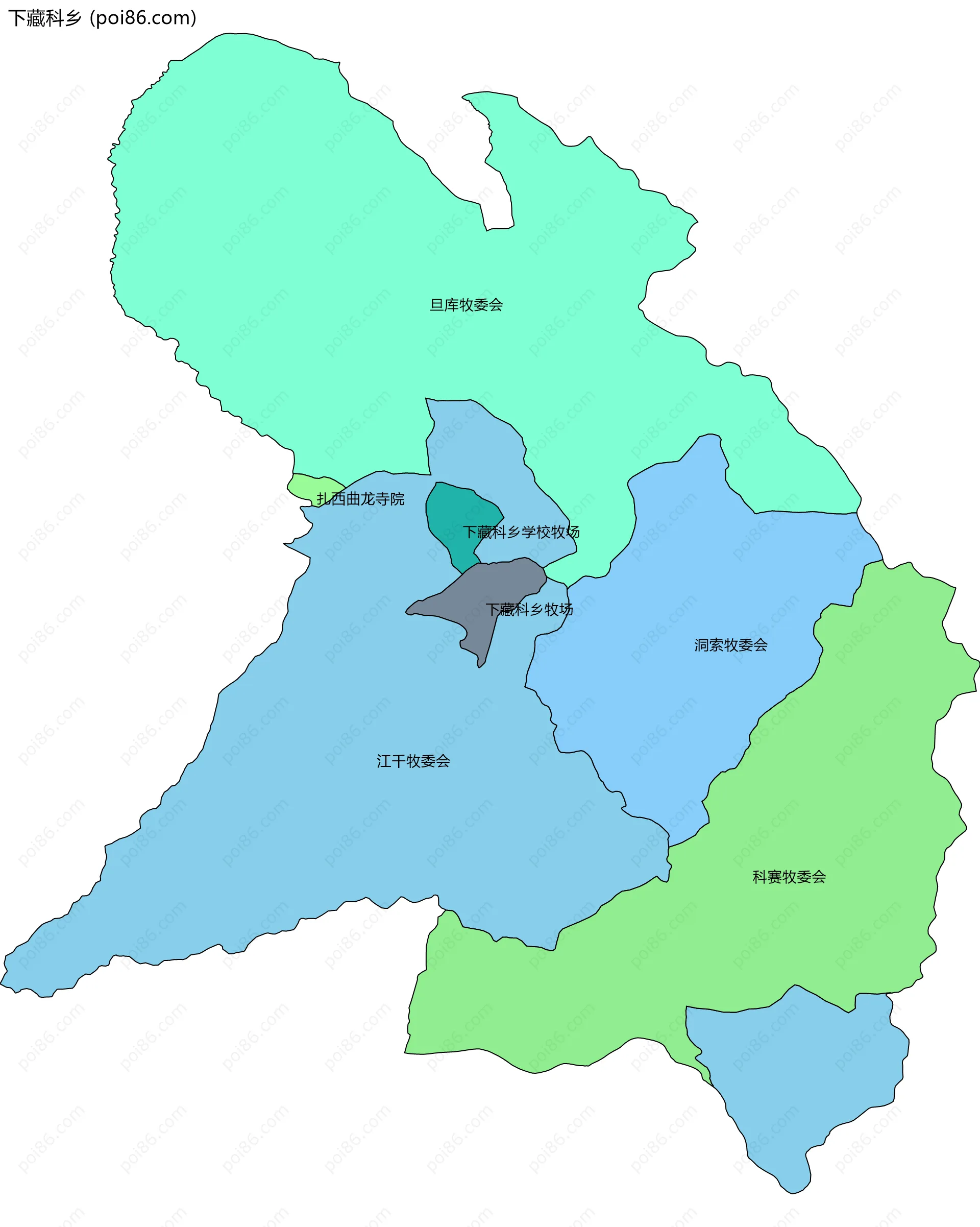 下藏科乡边界地图(五级行政区划)