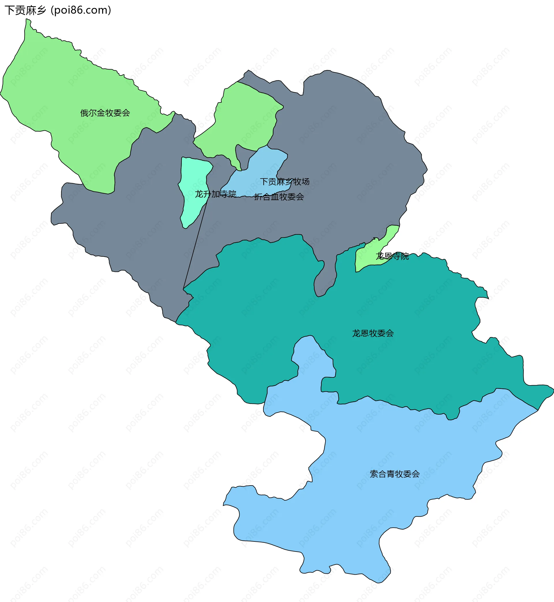 下贡麻乡边界地图(五级行政区划)