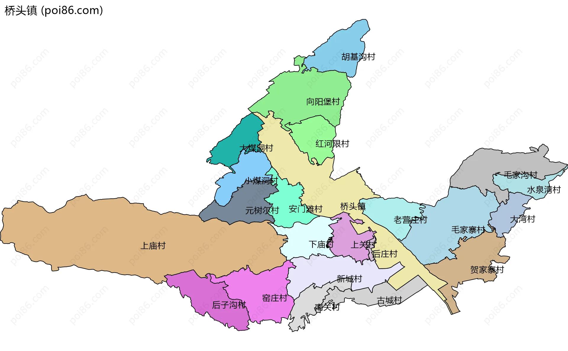 桥头镇边界地图(五级行政区划)