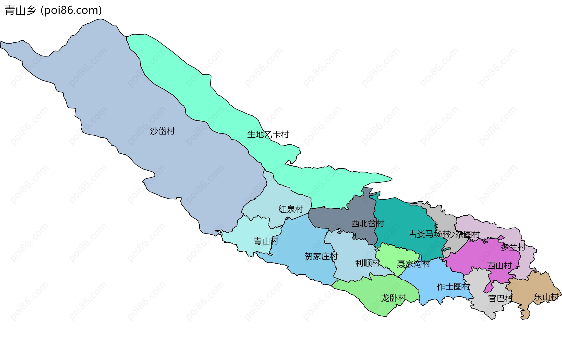 青山乡边界地图(五级行政区划)
