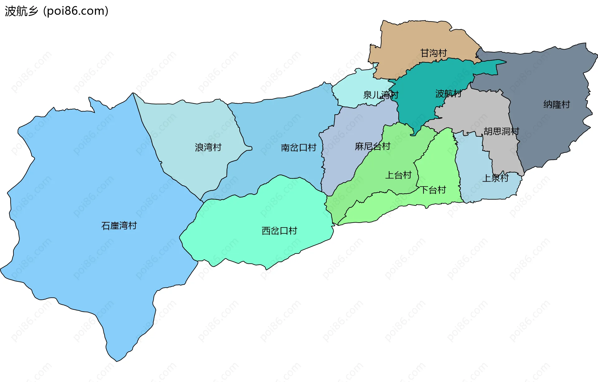 波航乡边界地图(五级行政区划)