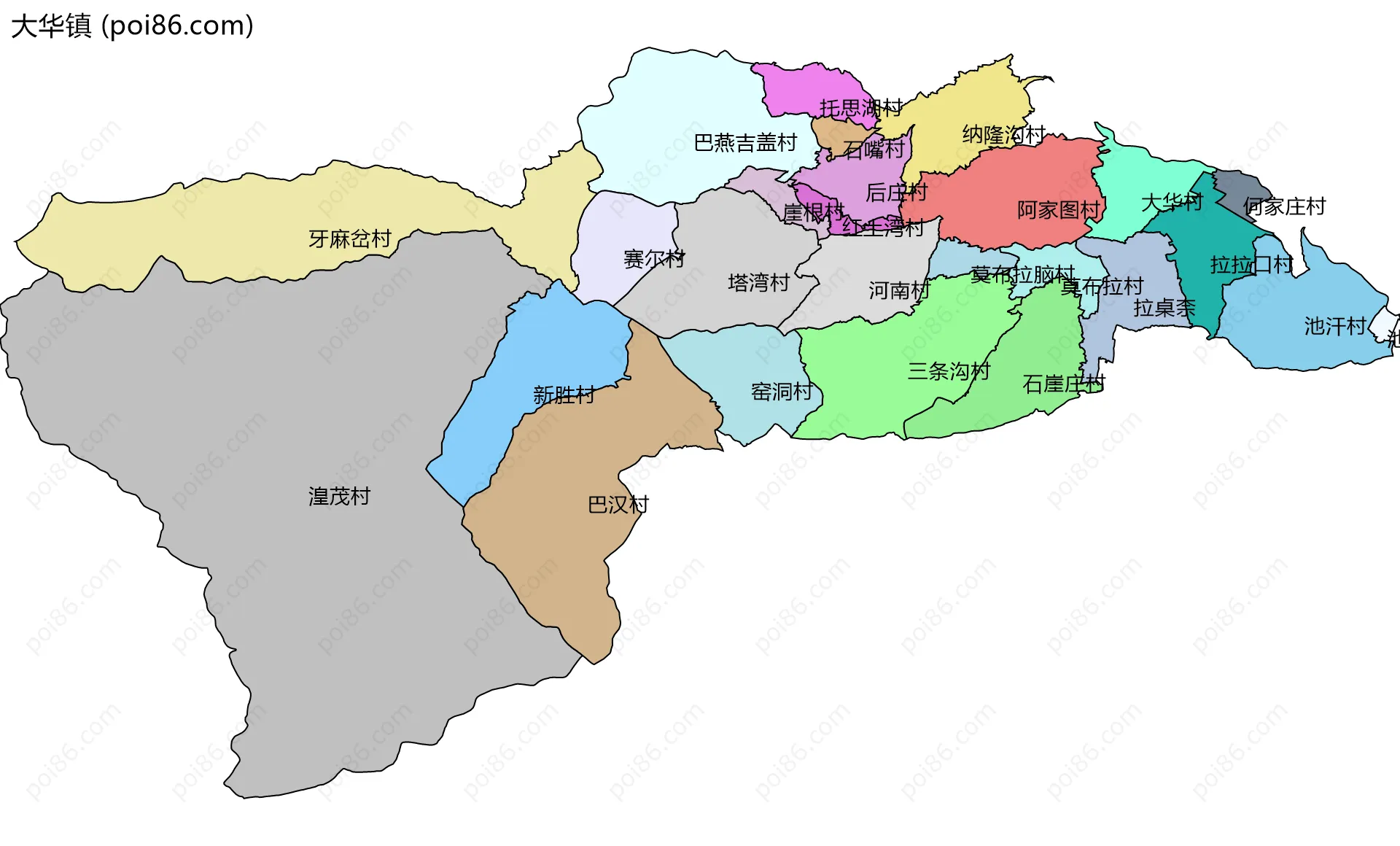 大华镇边界地图(五级行政区划)