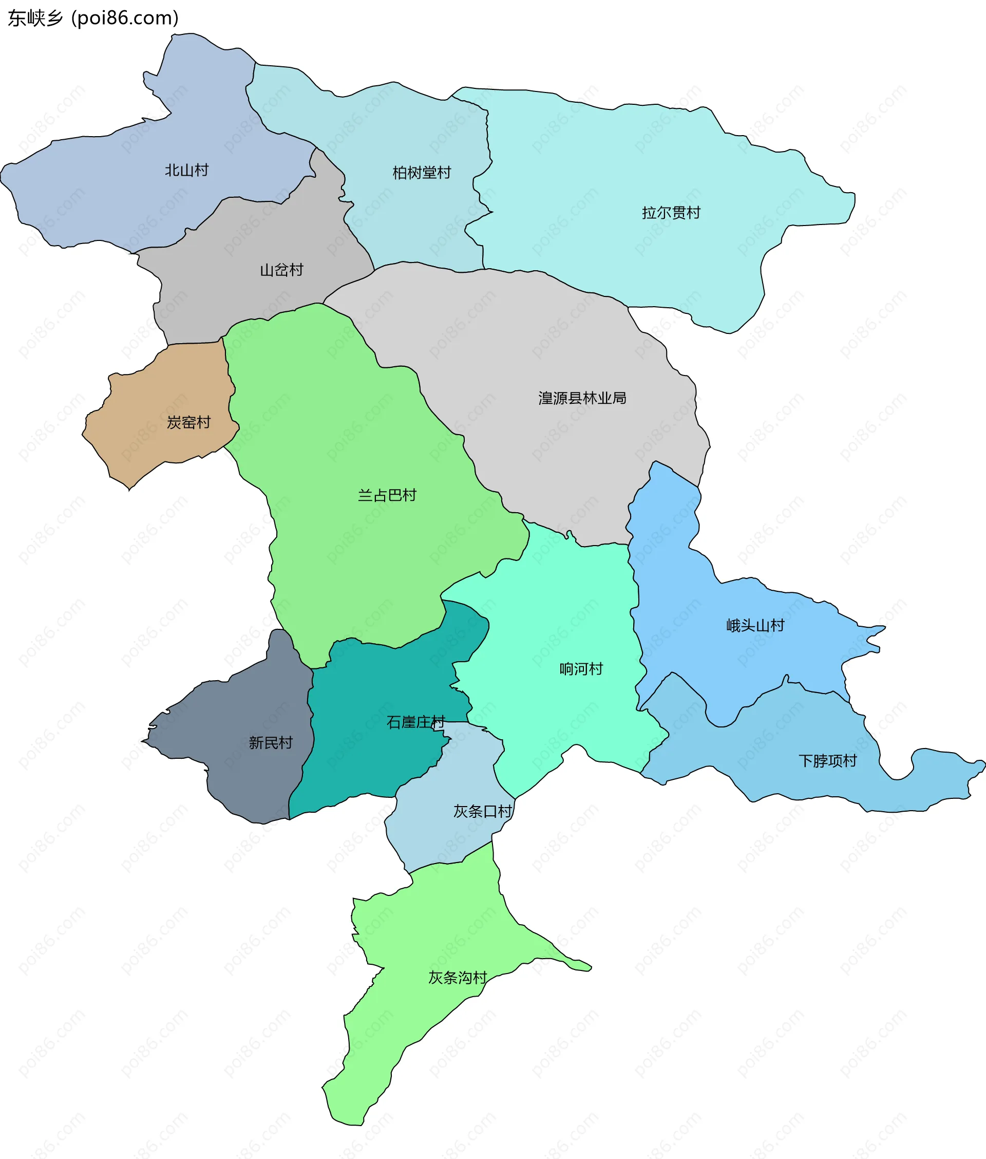 东峡乡边界地图(五级行政区划)