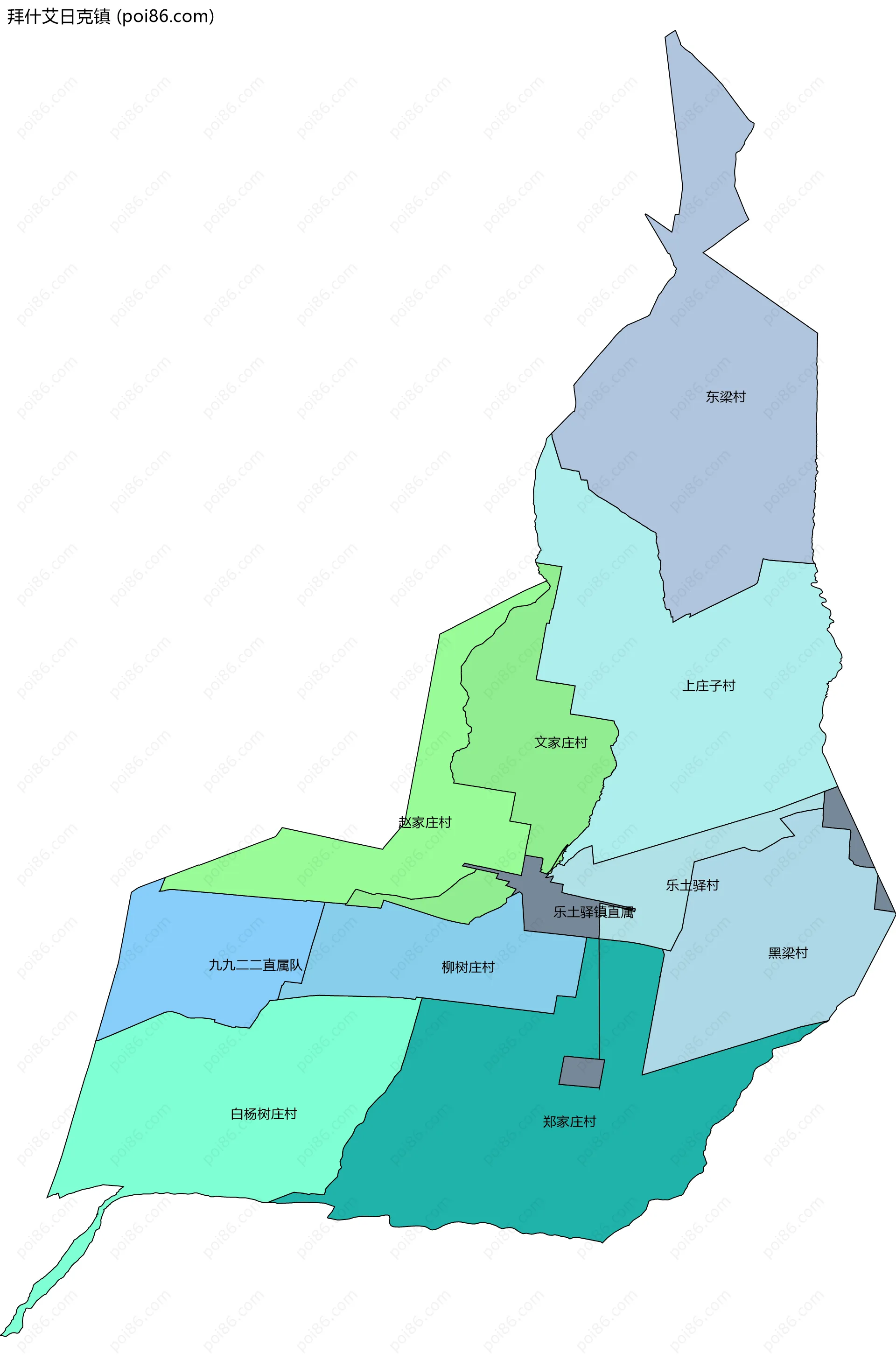 拜什艾日克镇边界地图(五级行政区划)
