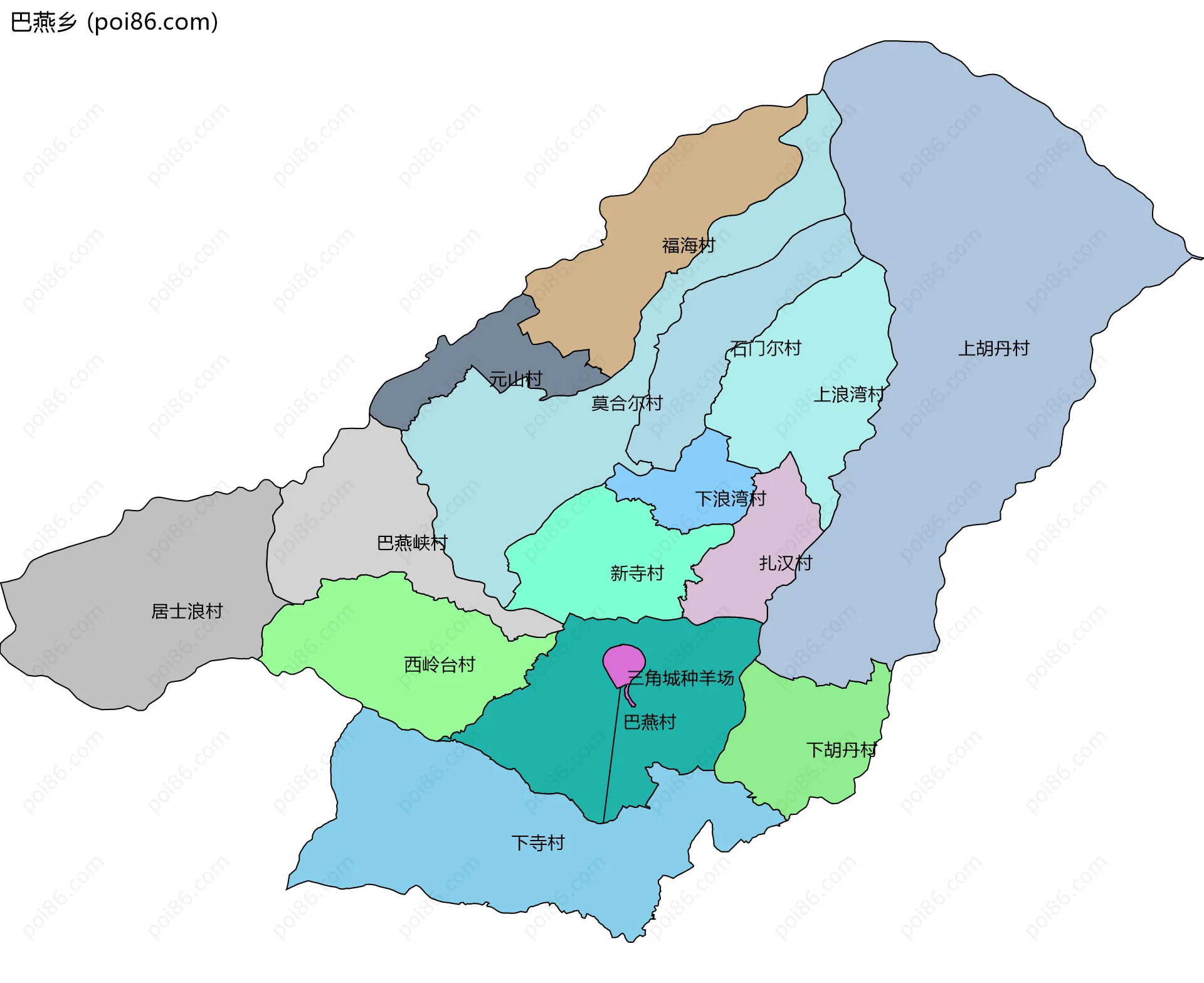 巴燕乡边界地图(五级行政区划)