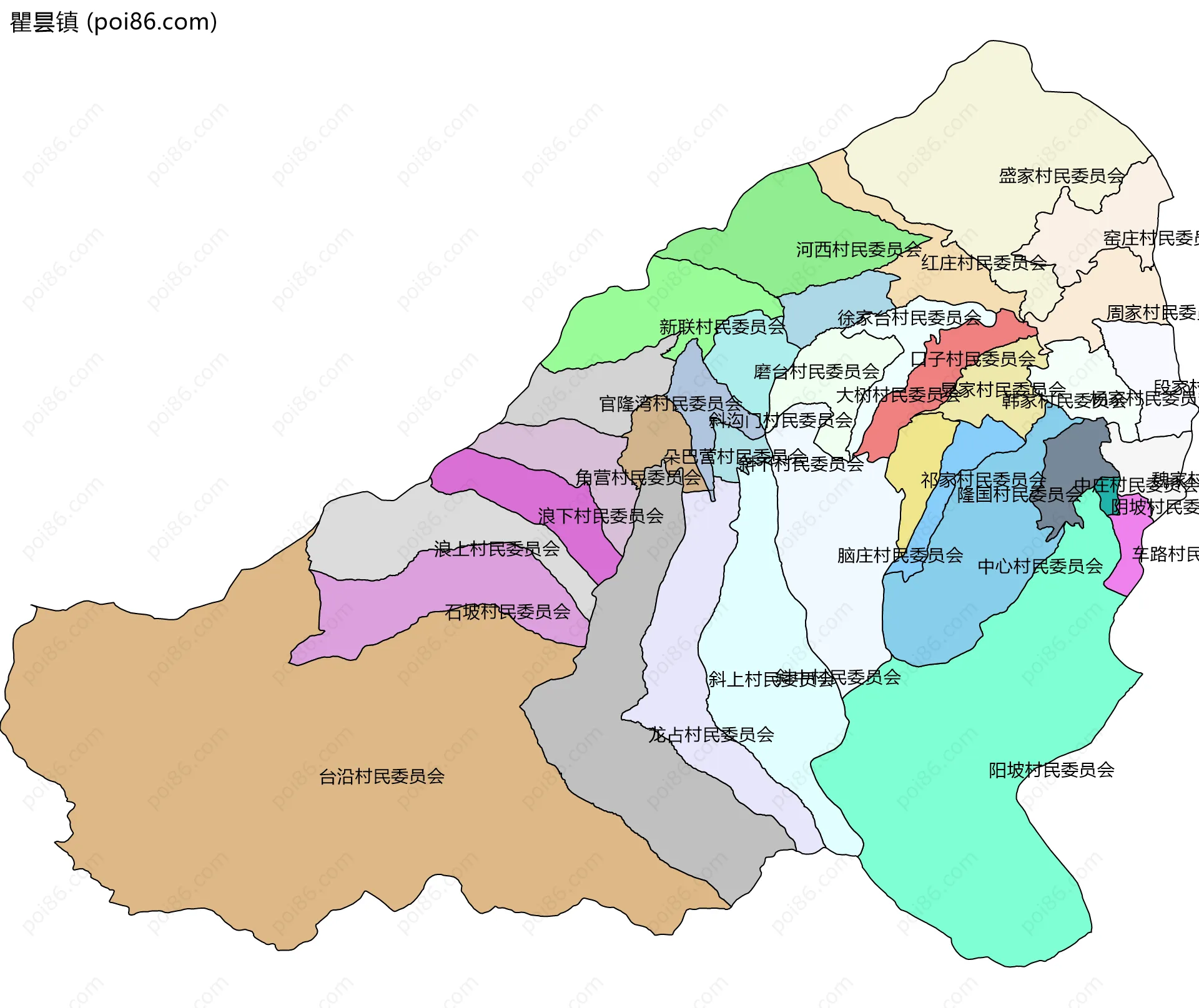 瞿昙镇边界地图(五级行政区划)