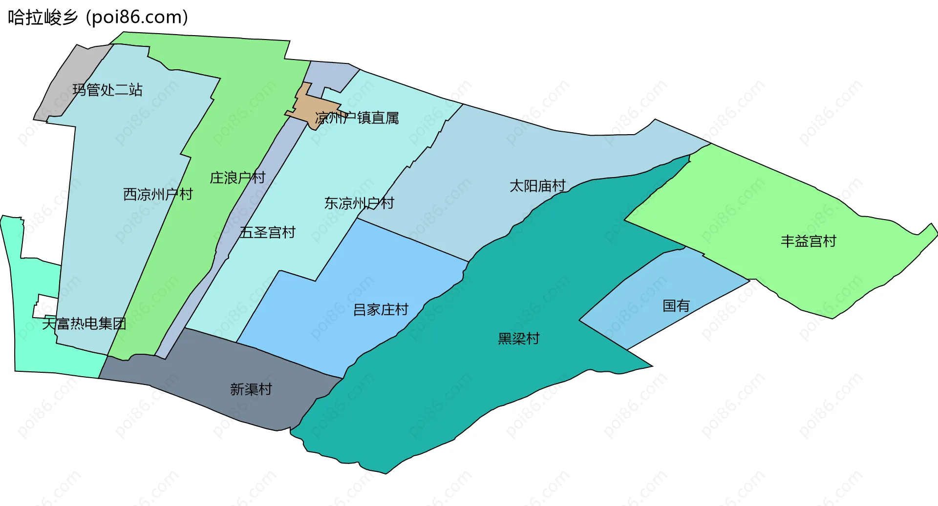 哈拉峻乡边界地图(五级行政区划)