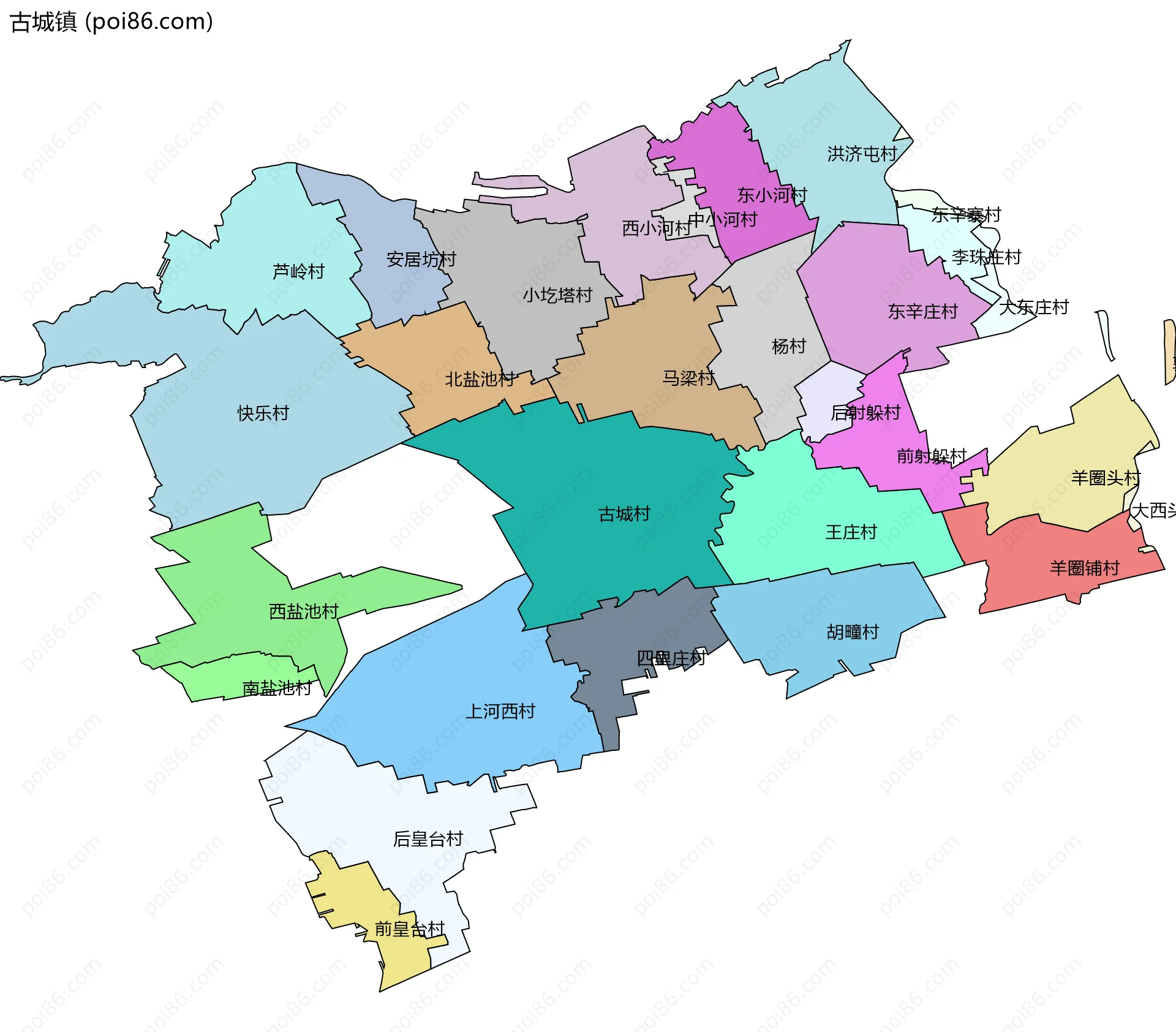 古城镇边界地图(五级行政区划)