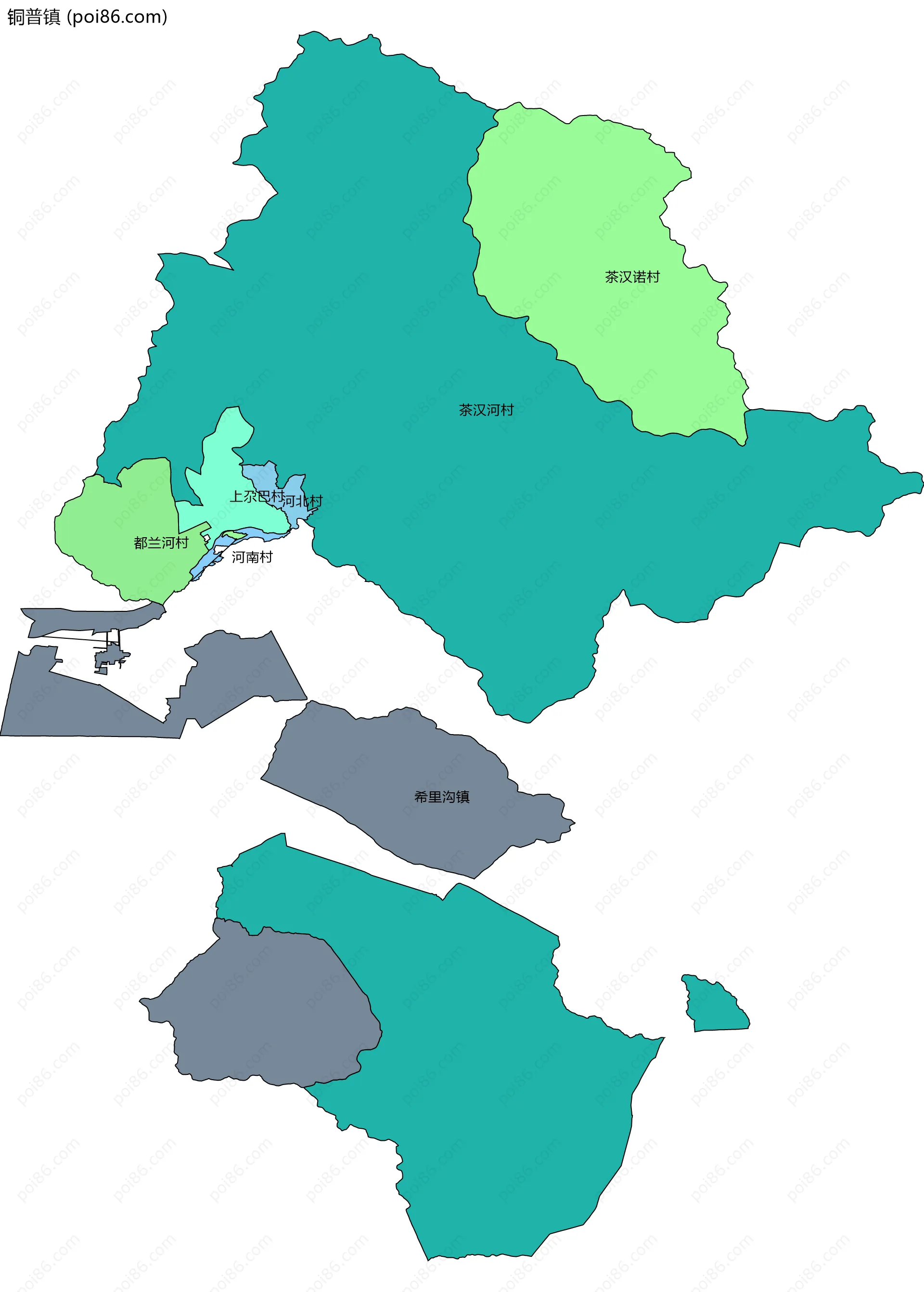 铜普镇边界地图(五级行政区划)