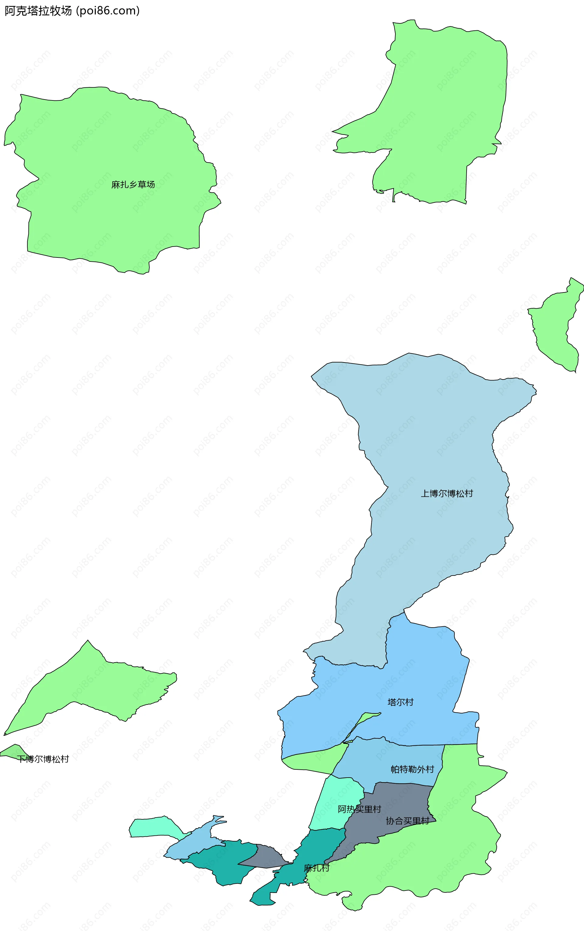 阿克塔拉牧场边界地图(五级行政区划)