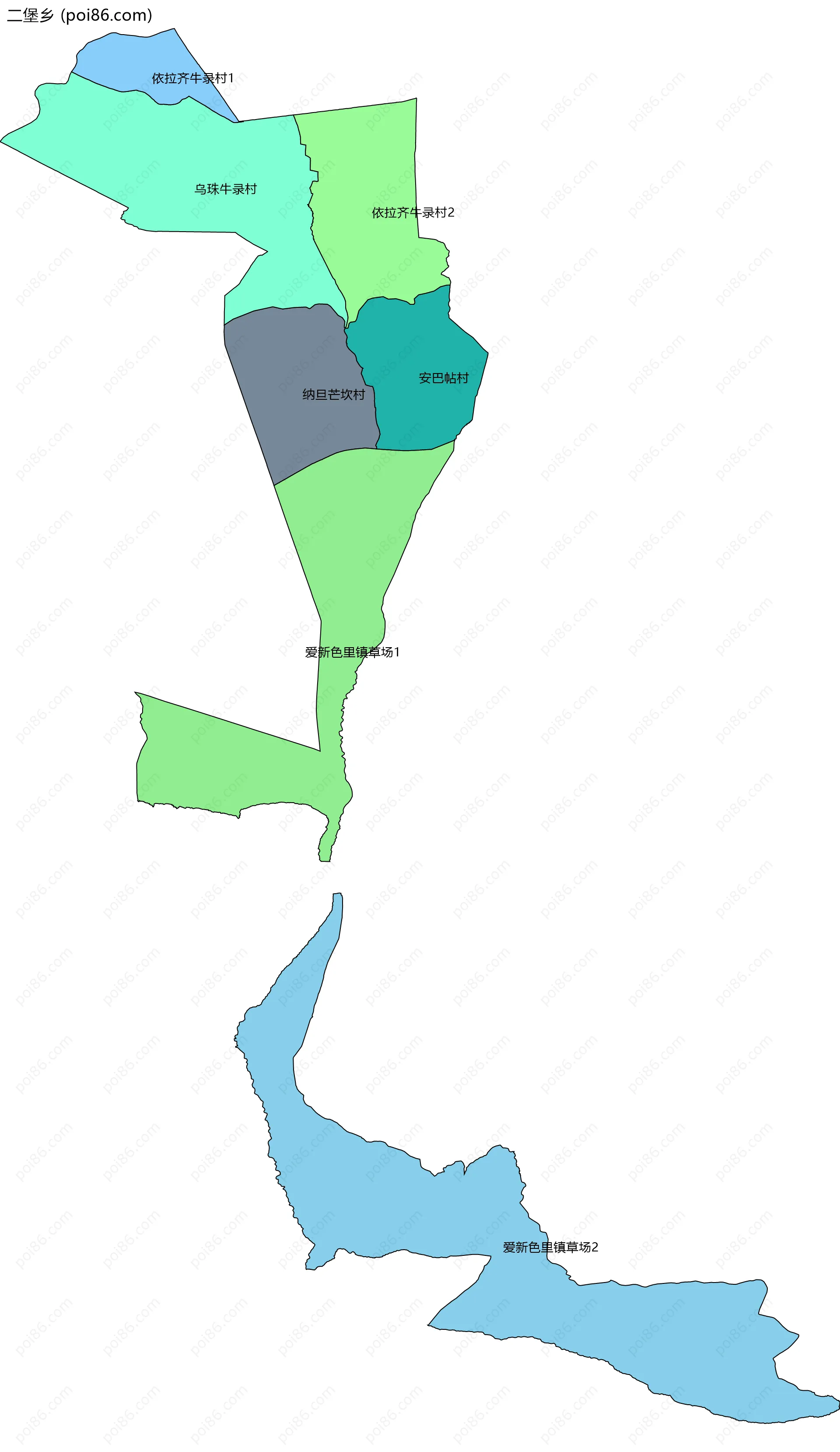 二堡乡边界地图(五级行政区划)