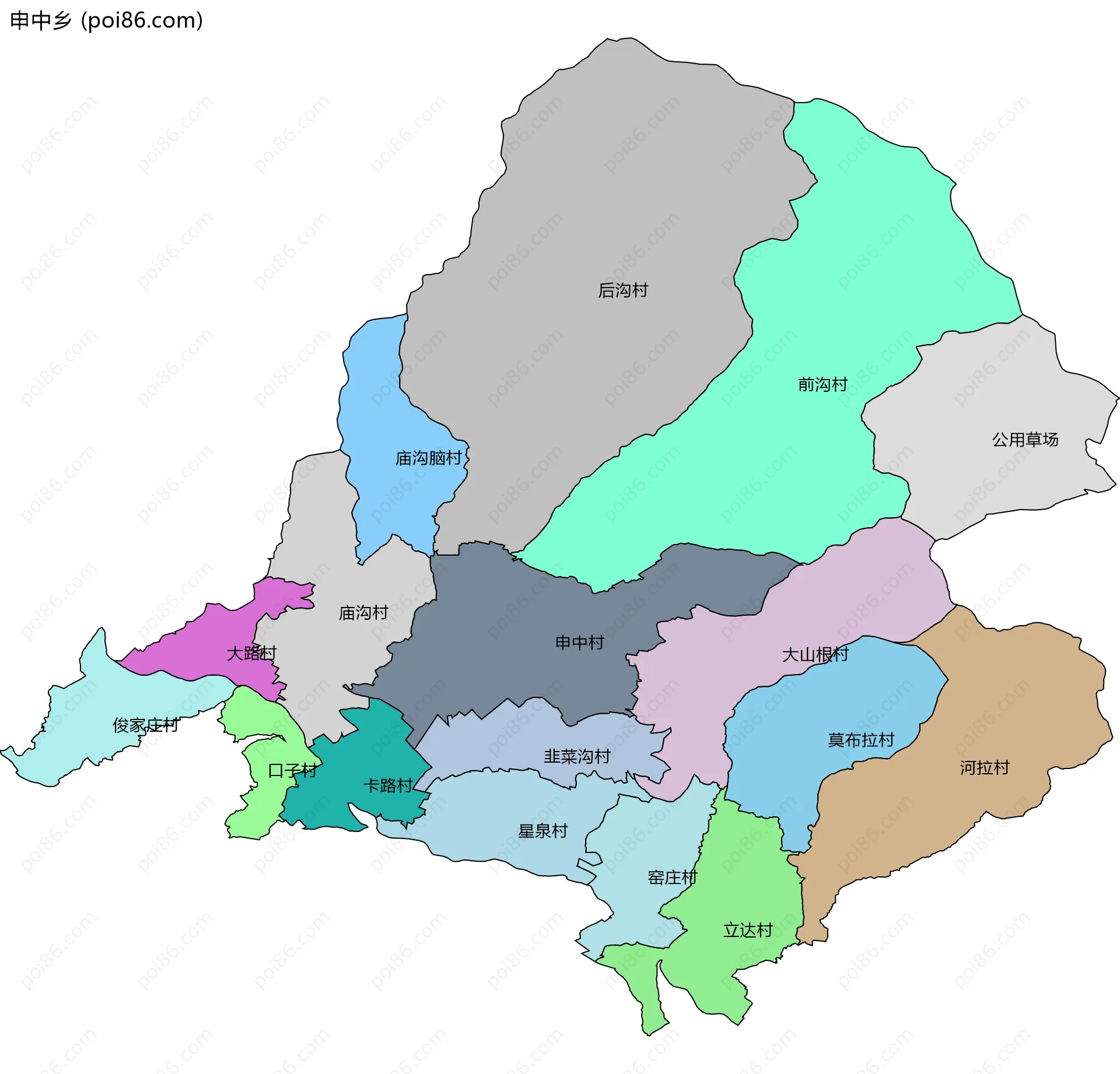 申中乡边界地图(五级行政区划)