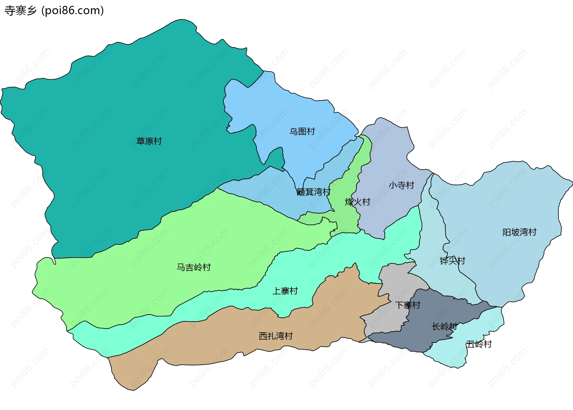 寺寨乡边界地图(五级行政区划)