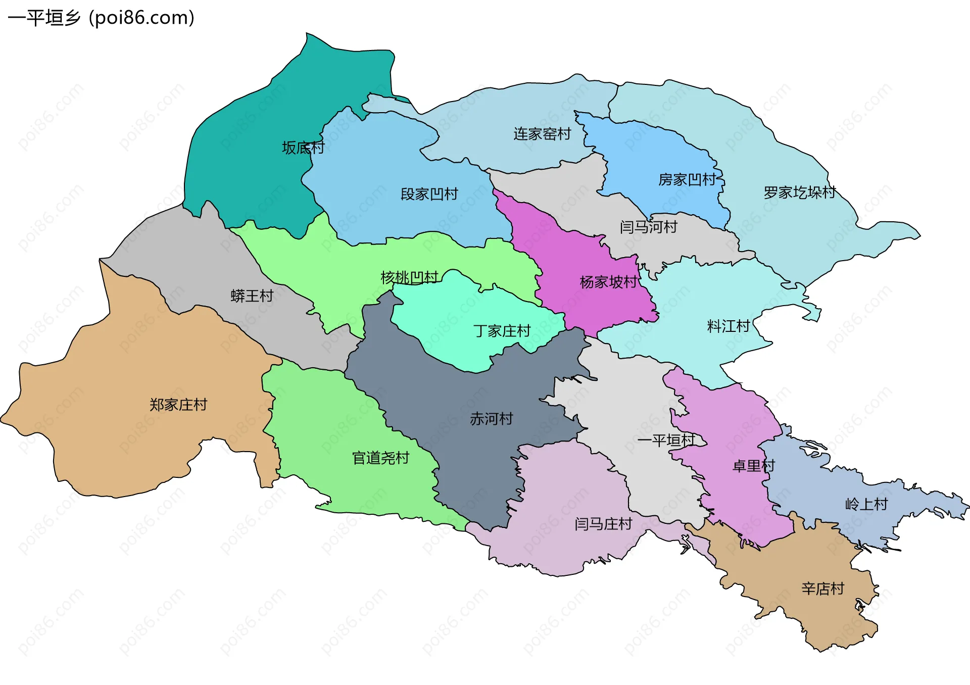 一平垣乡边界地图(五级行政区划)