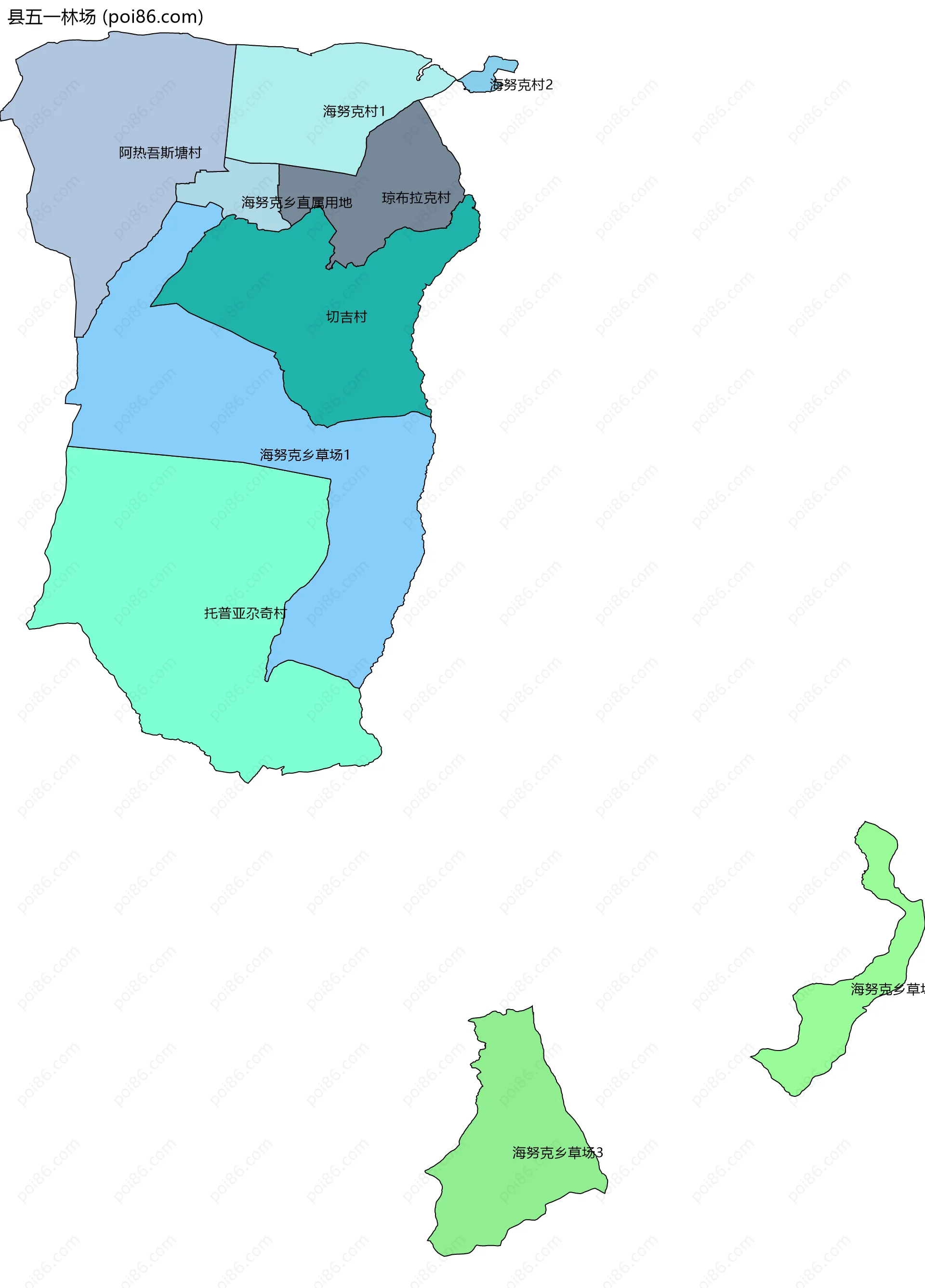 县五一林场边界地图(五级行政区划)