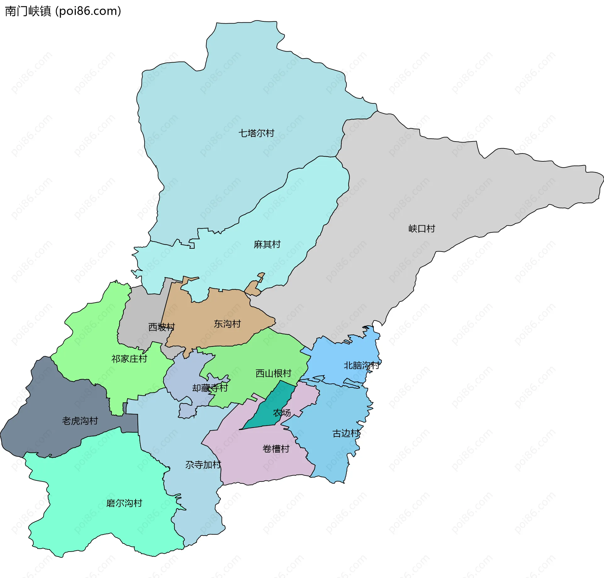 南门峡镇边界地图(五级行政区划)