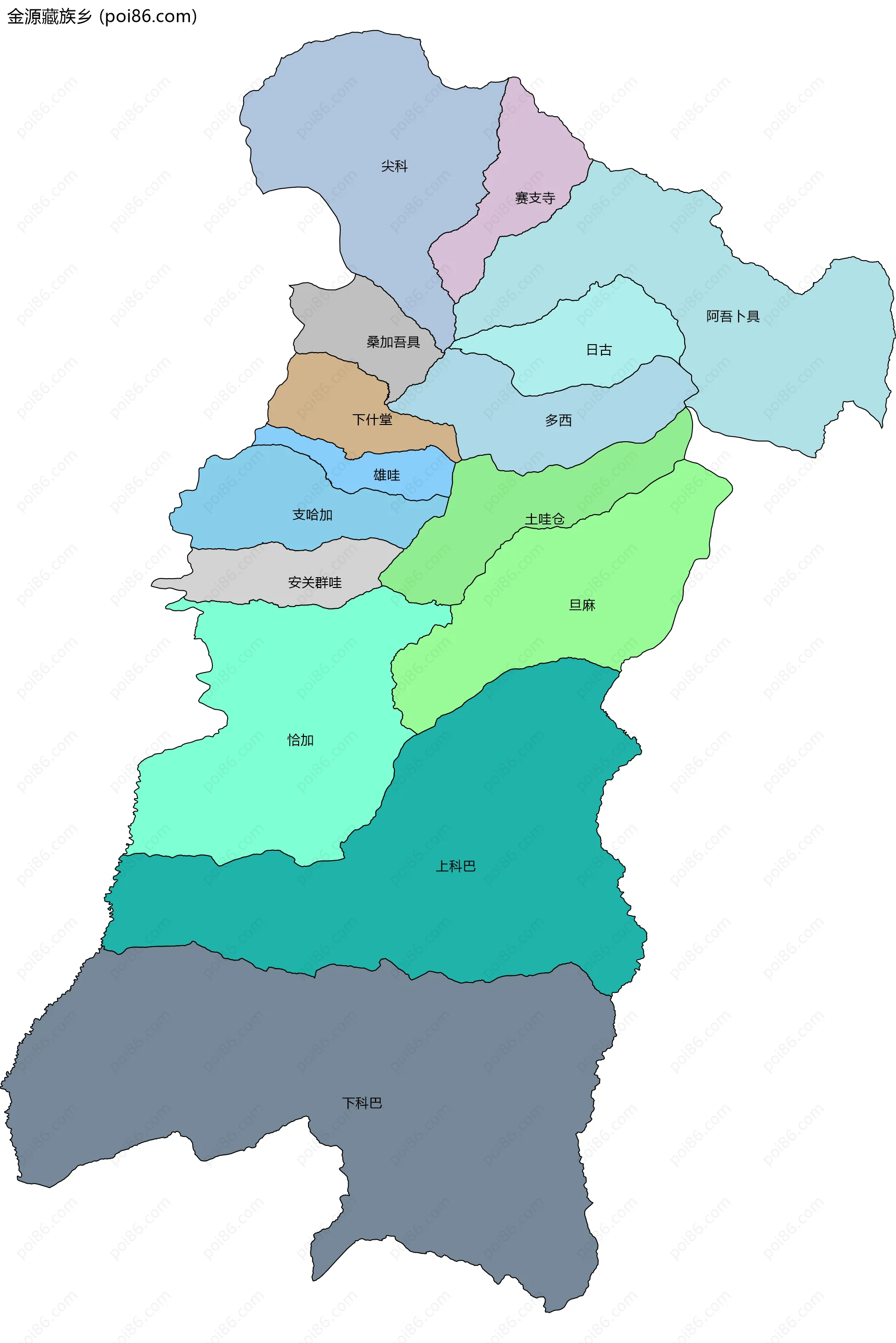 金源藏族乡边界地图(五级行政区划)