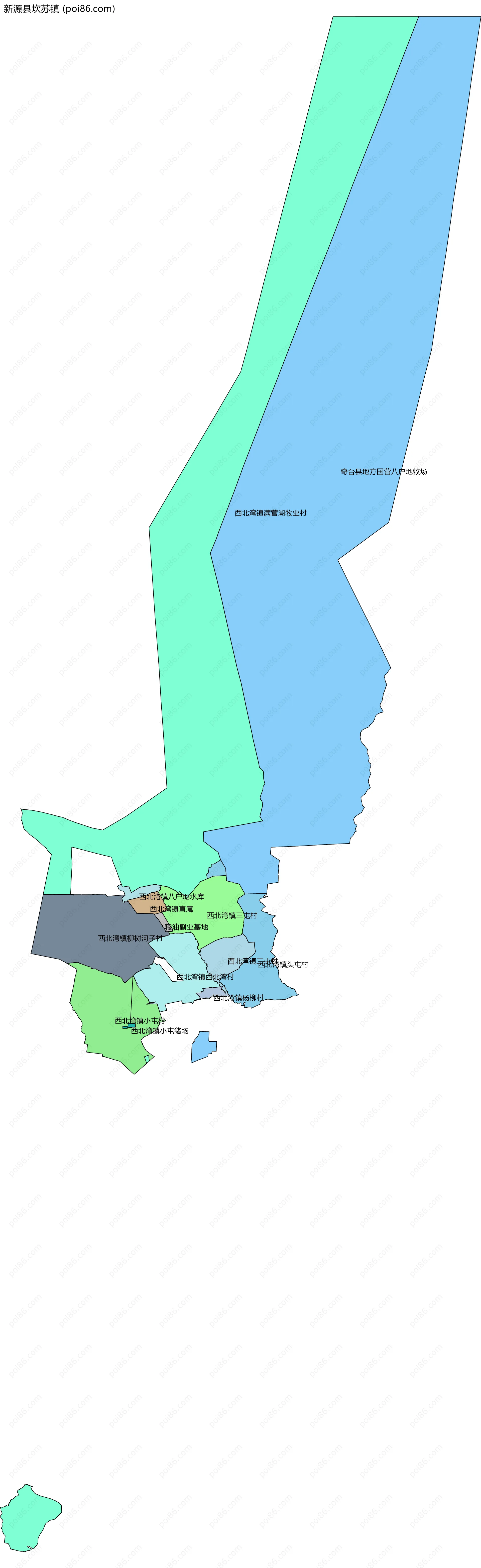 新源县坎苏镇边界地图(五级行政区划)