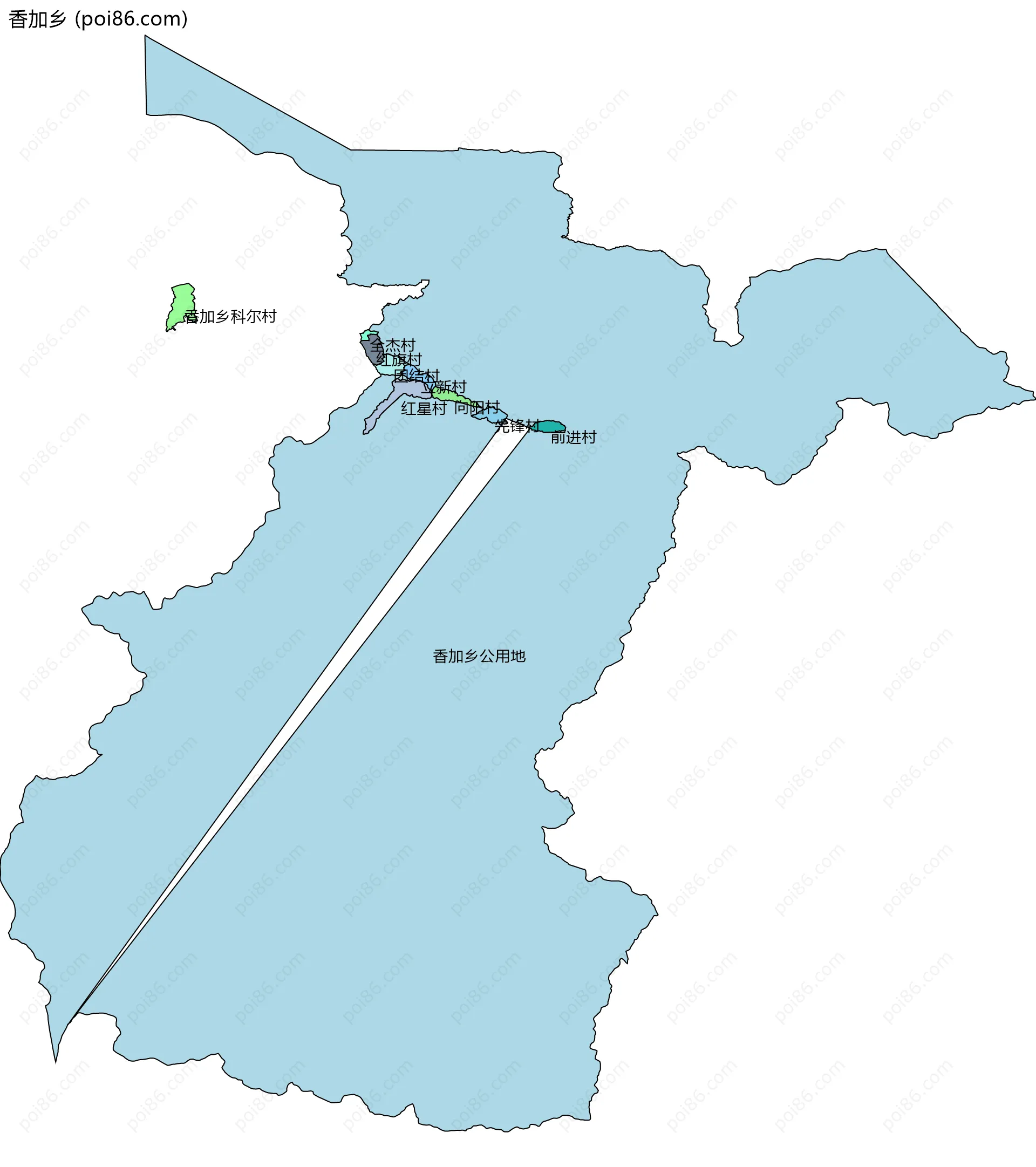 香加乡边界地图(五级行政区划)