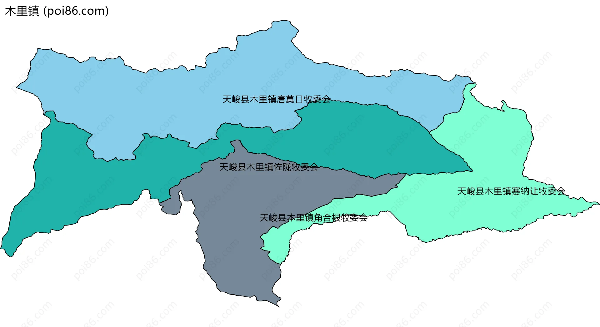 木里镇边界地图(五级行政区划)