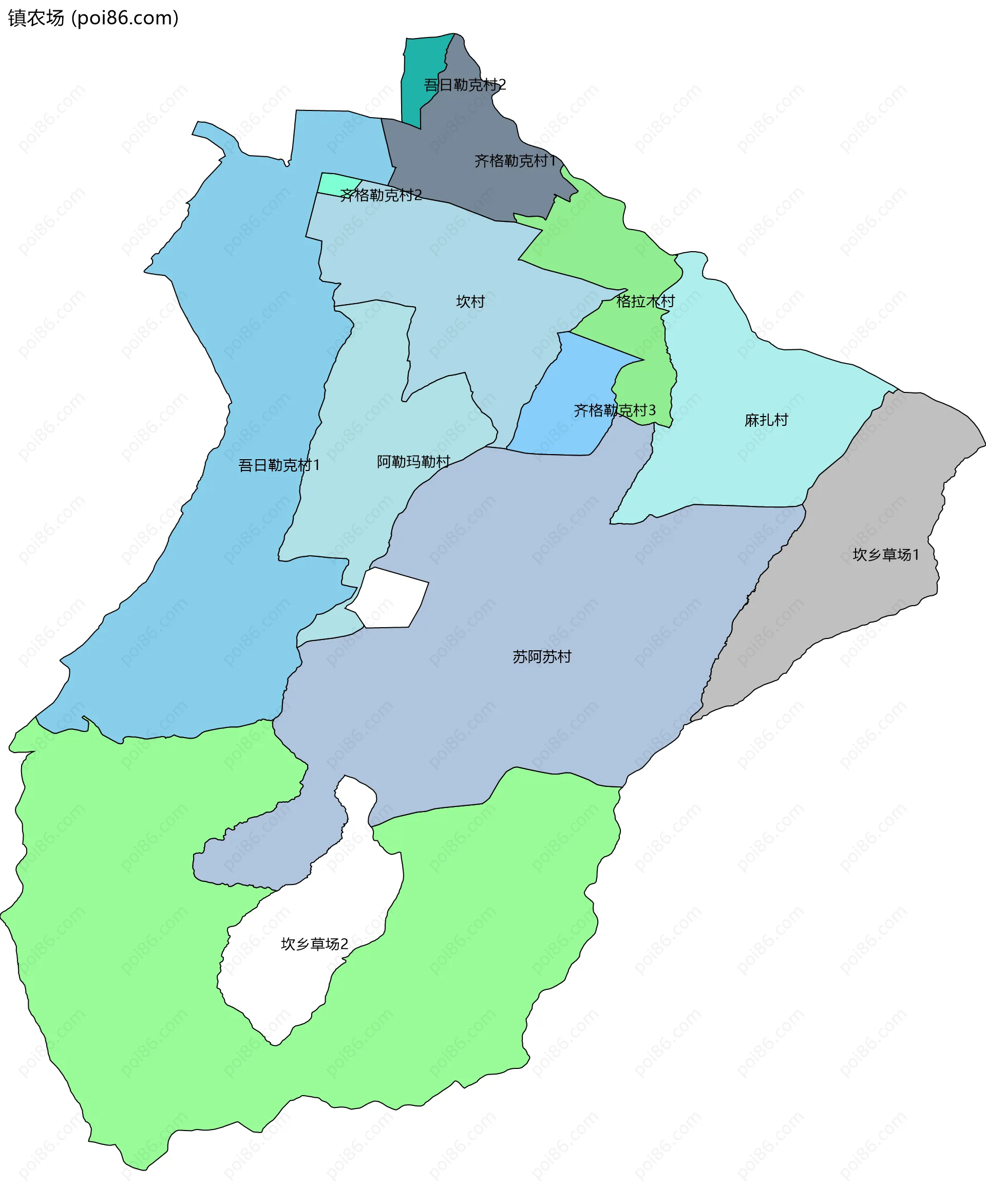 镇农场边界地图(五级行政区划)