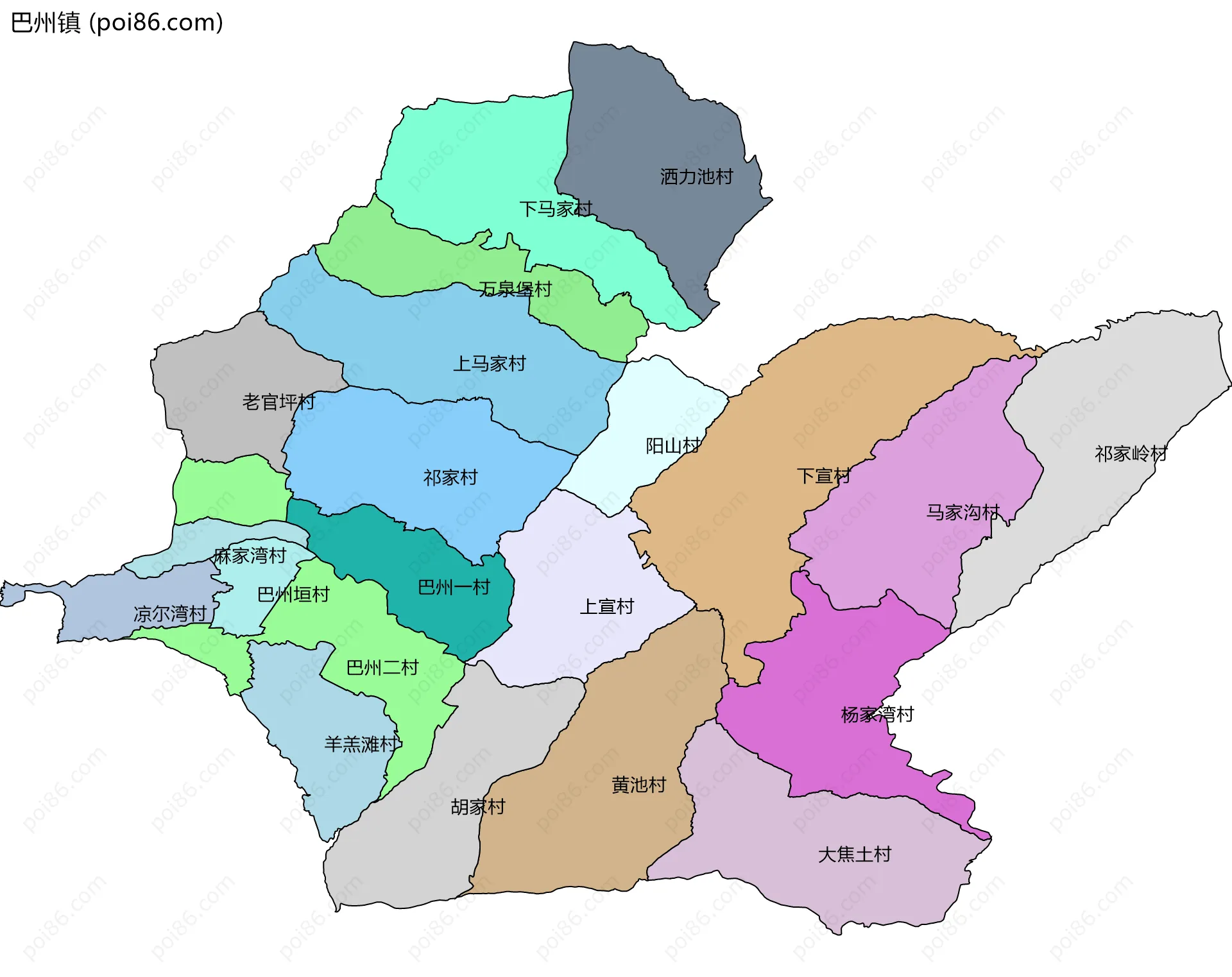 巴州镇边界地图(五级行政区划)